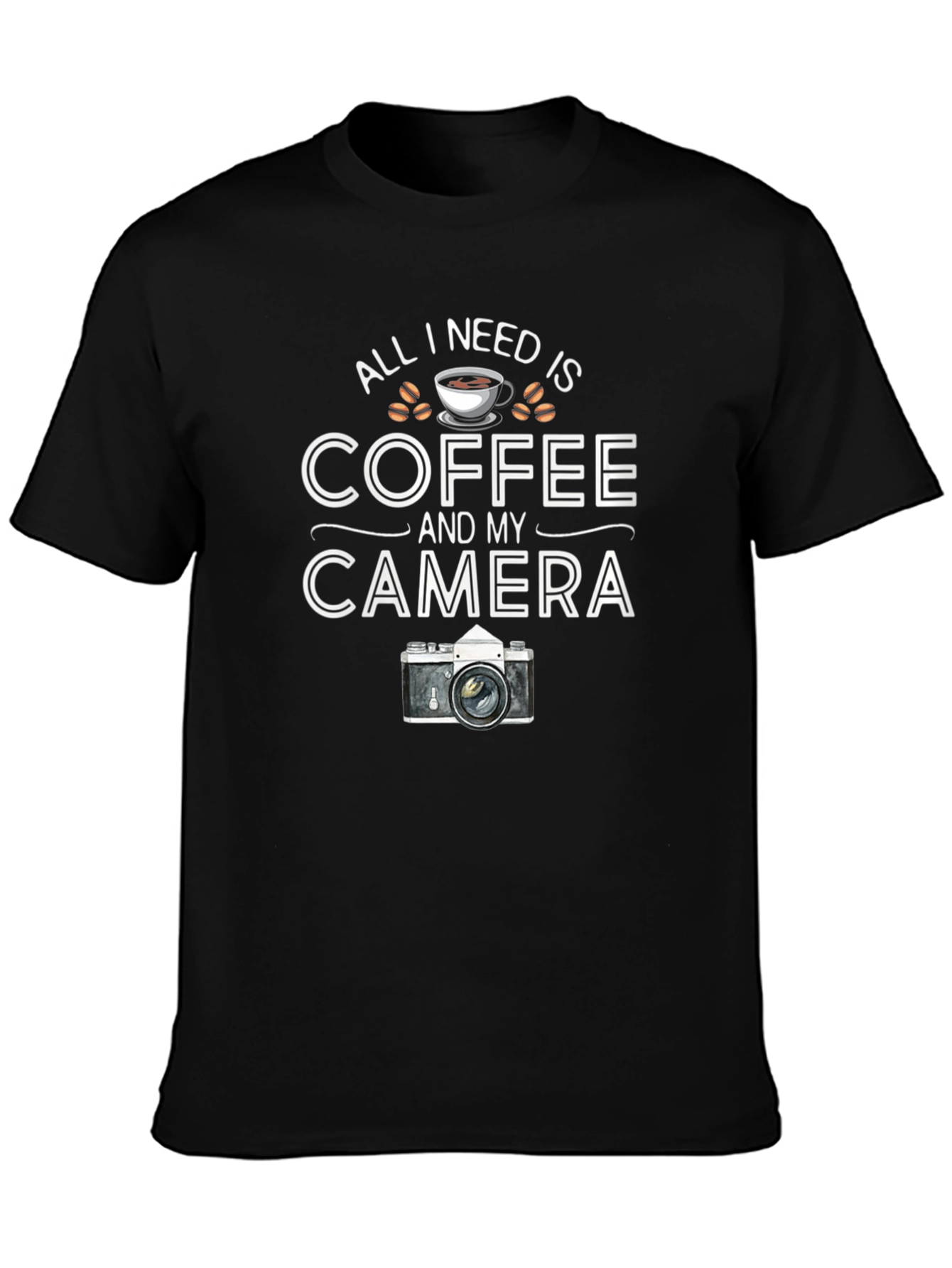 Coffee and Camera Black Graphic T-Shirt