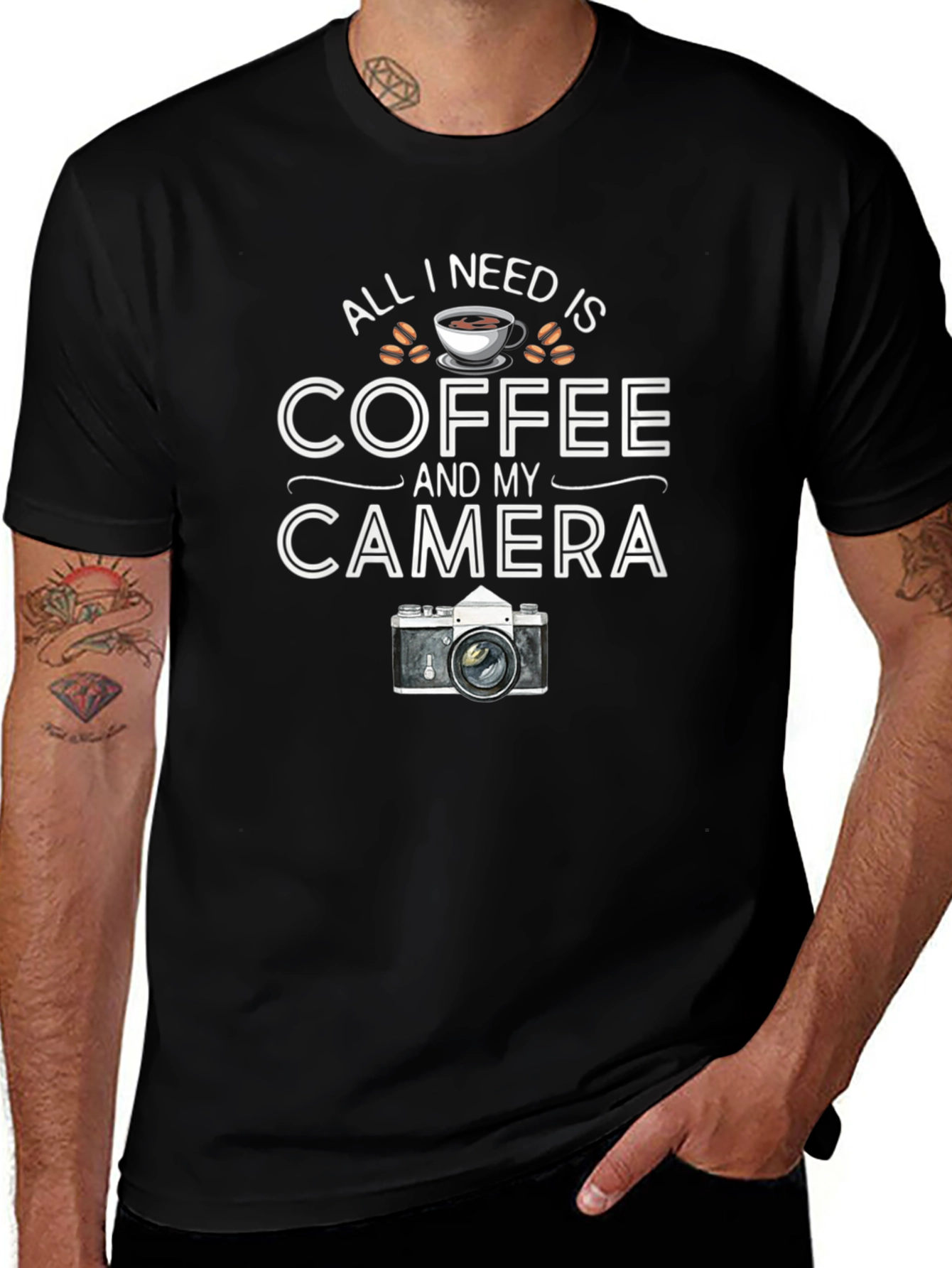 Coffee and Camera Black Graphic T-Shirt