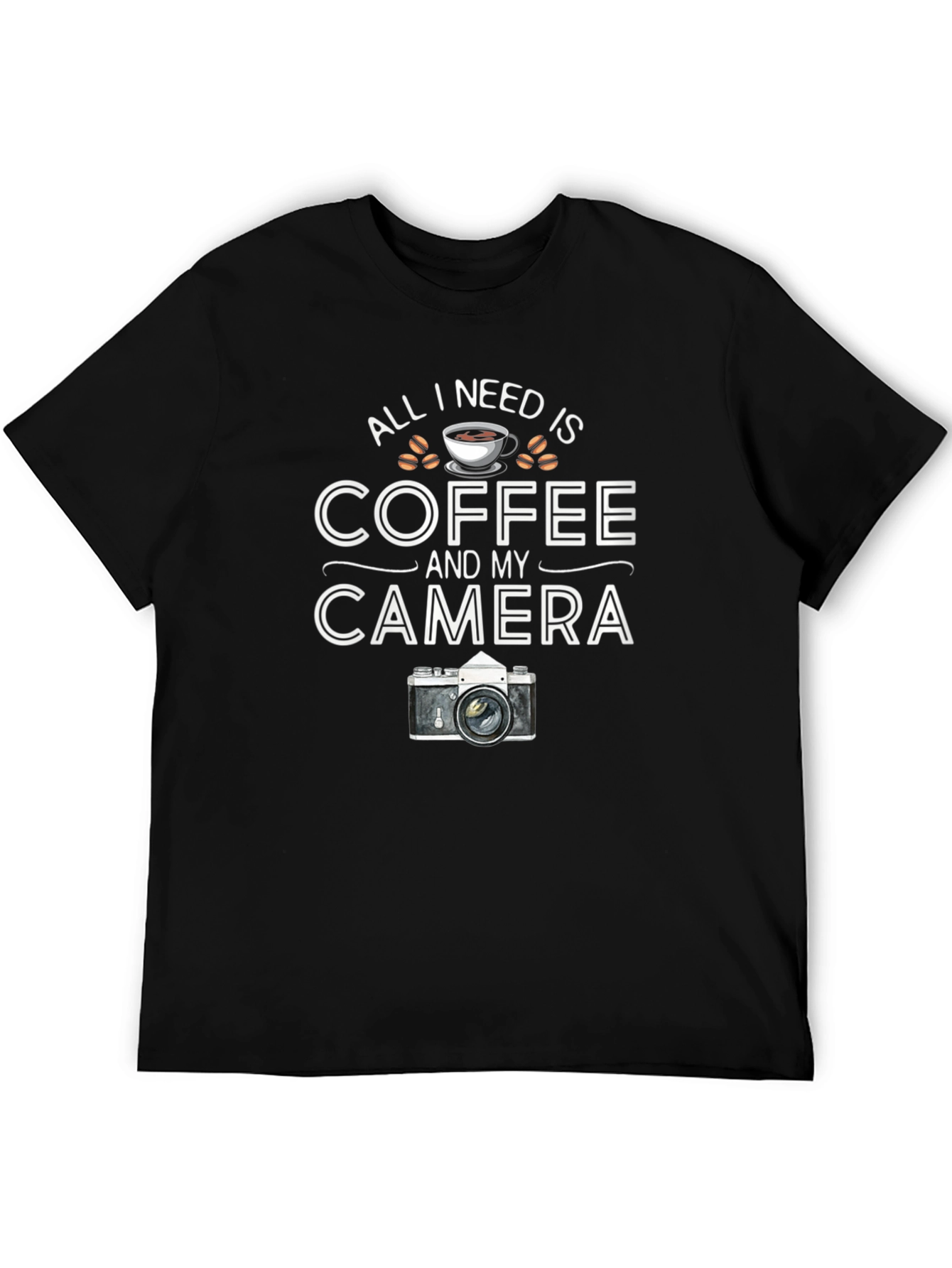 Coffee and Camera Black Graphic T-Shirt