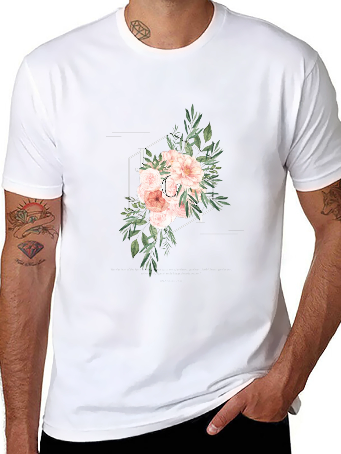 Floral Initial T-Shirt - Elegant Personalized Design