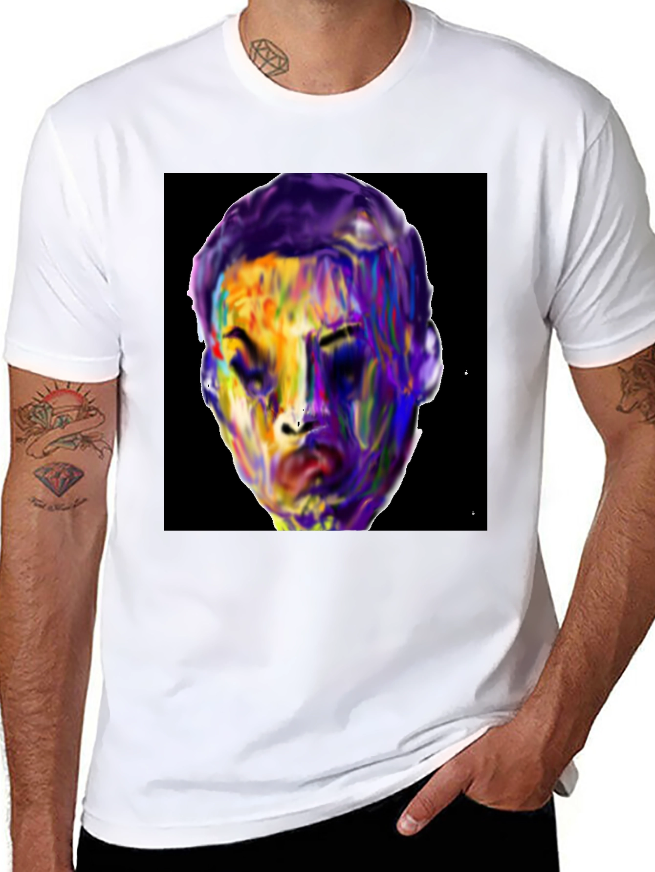 Vivid Face Graphic Tee - Black Cotton Blend