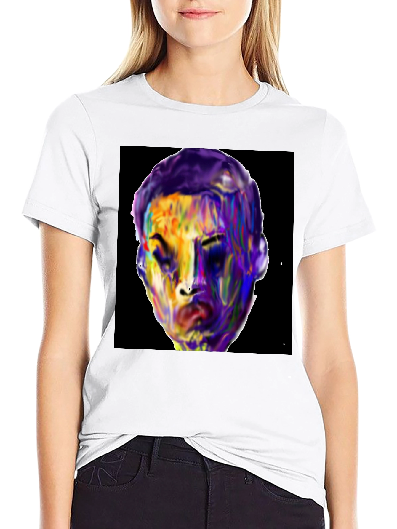 Vivid Face Graphic Tee - Black Cotton Blend