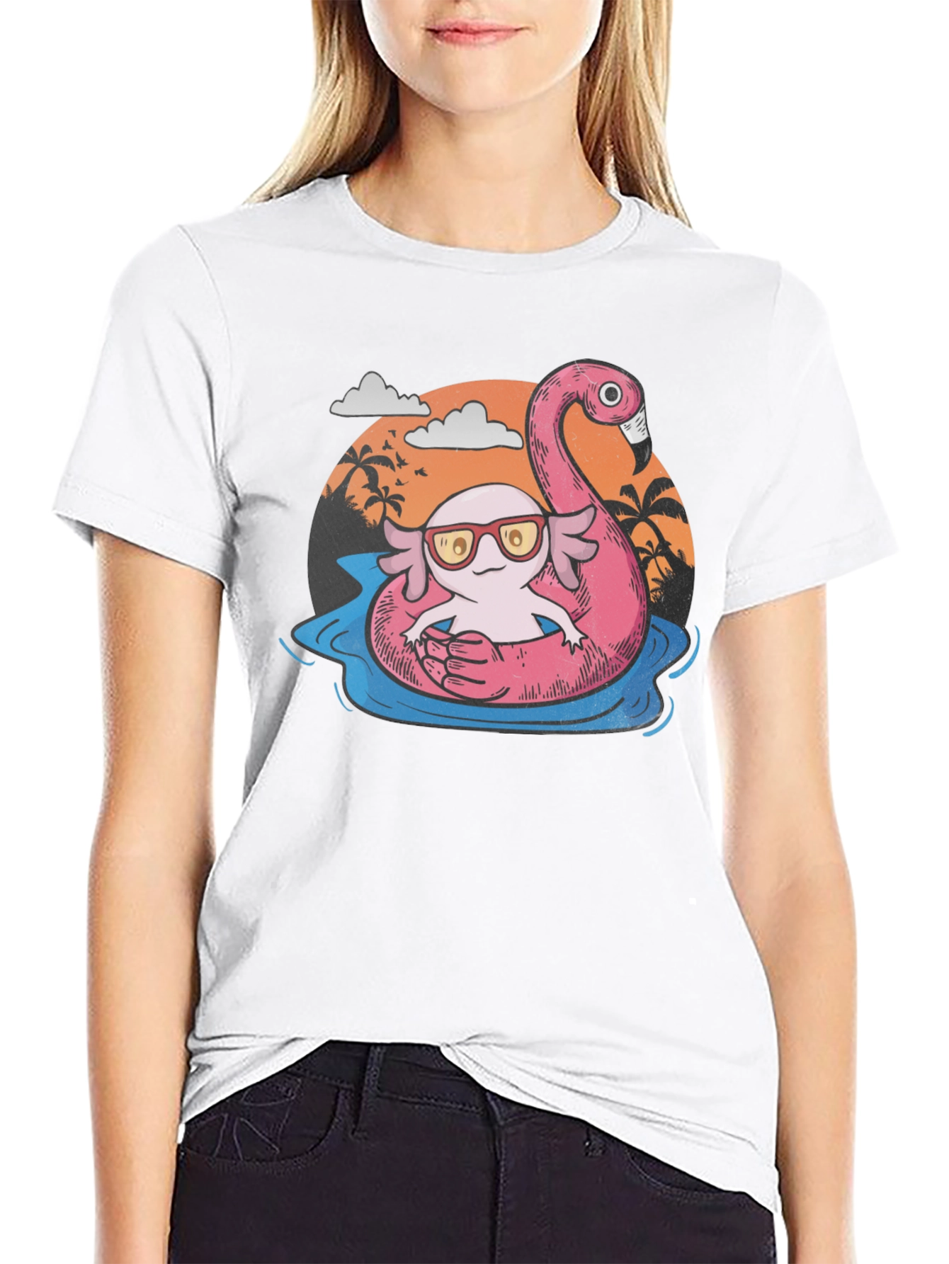 Cool Axolotl Flamingo Pool Float Graphic Tee