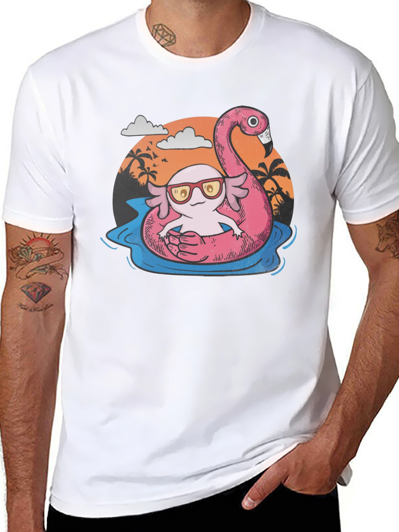 Cool Axolotl Flamingo Pool Float Graphic Tee