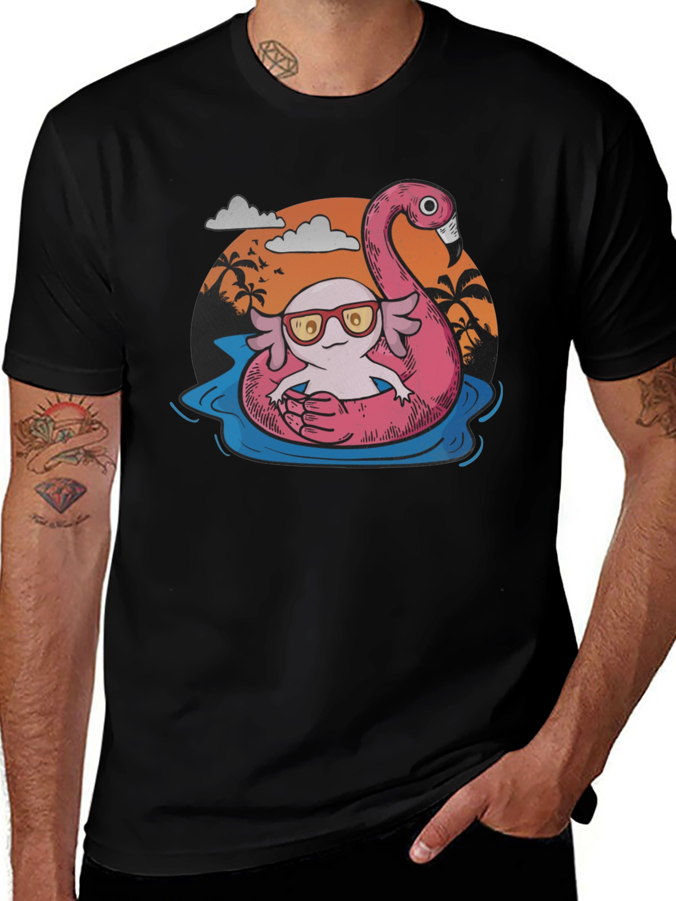Cool Axolotl Flamingo Pool Float Graphic Tee