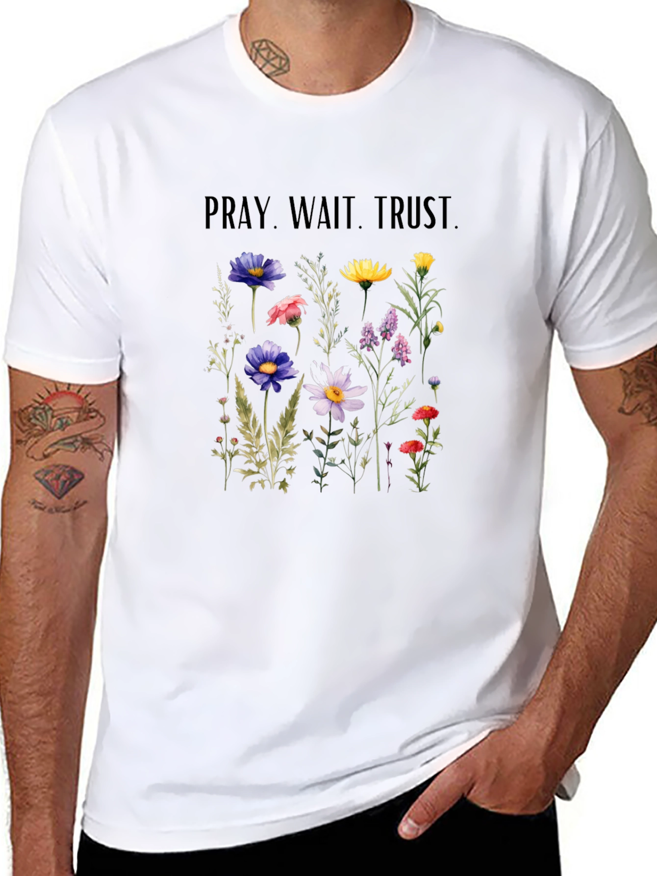 Pray Wait Trust Floral Graphic T-Shirt