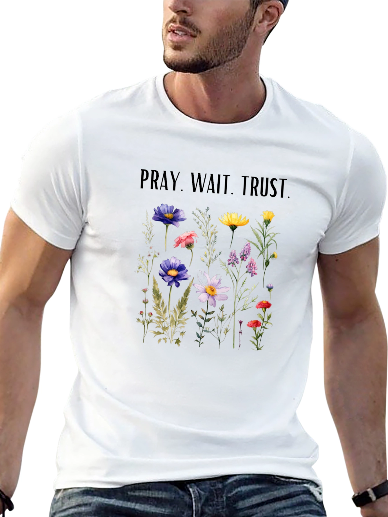 Pray Wait Trust Floral Graphic T-Shirt