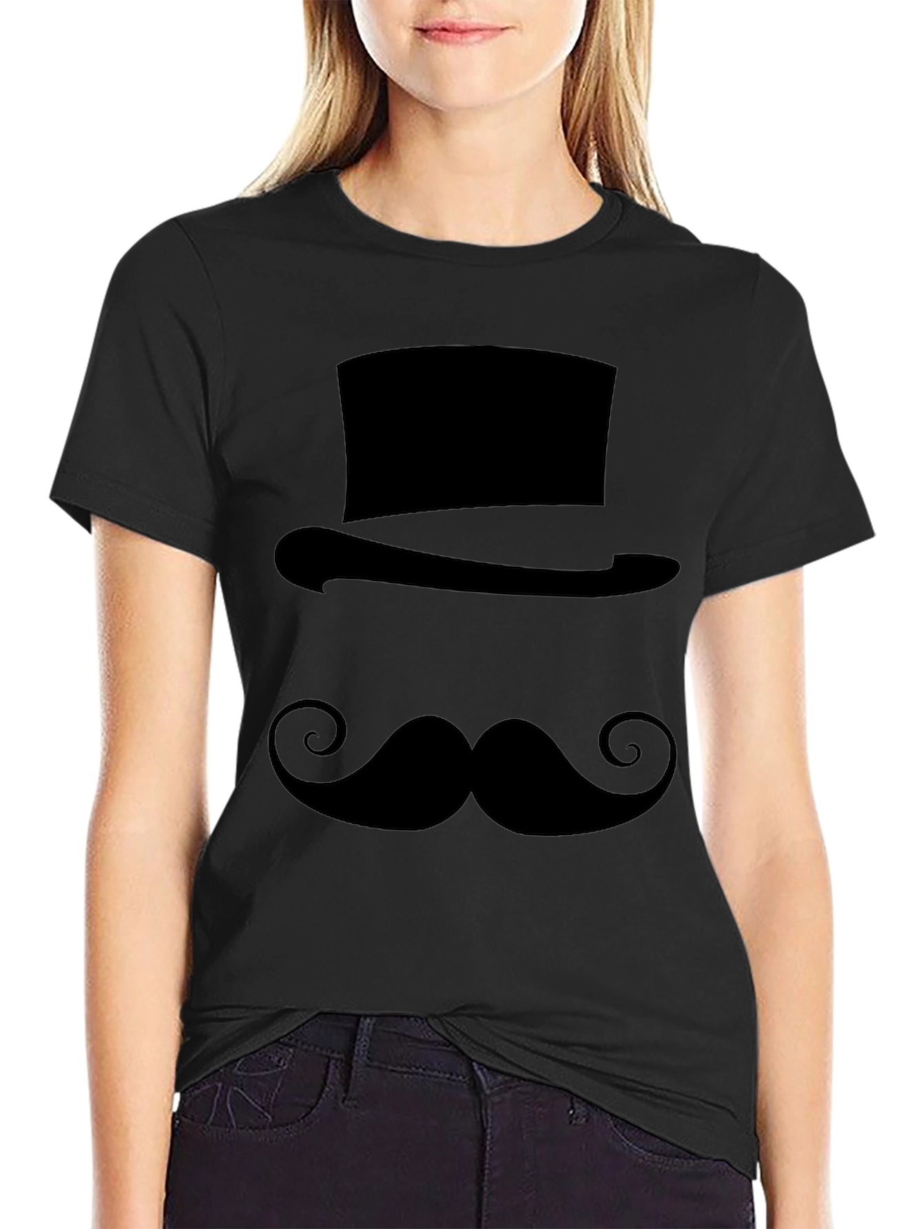 Top Hat and Mustache T-Shirt - Black