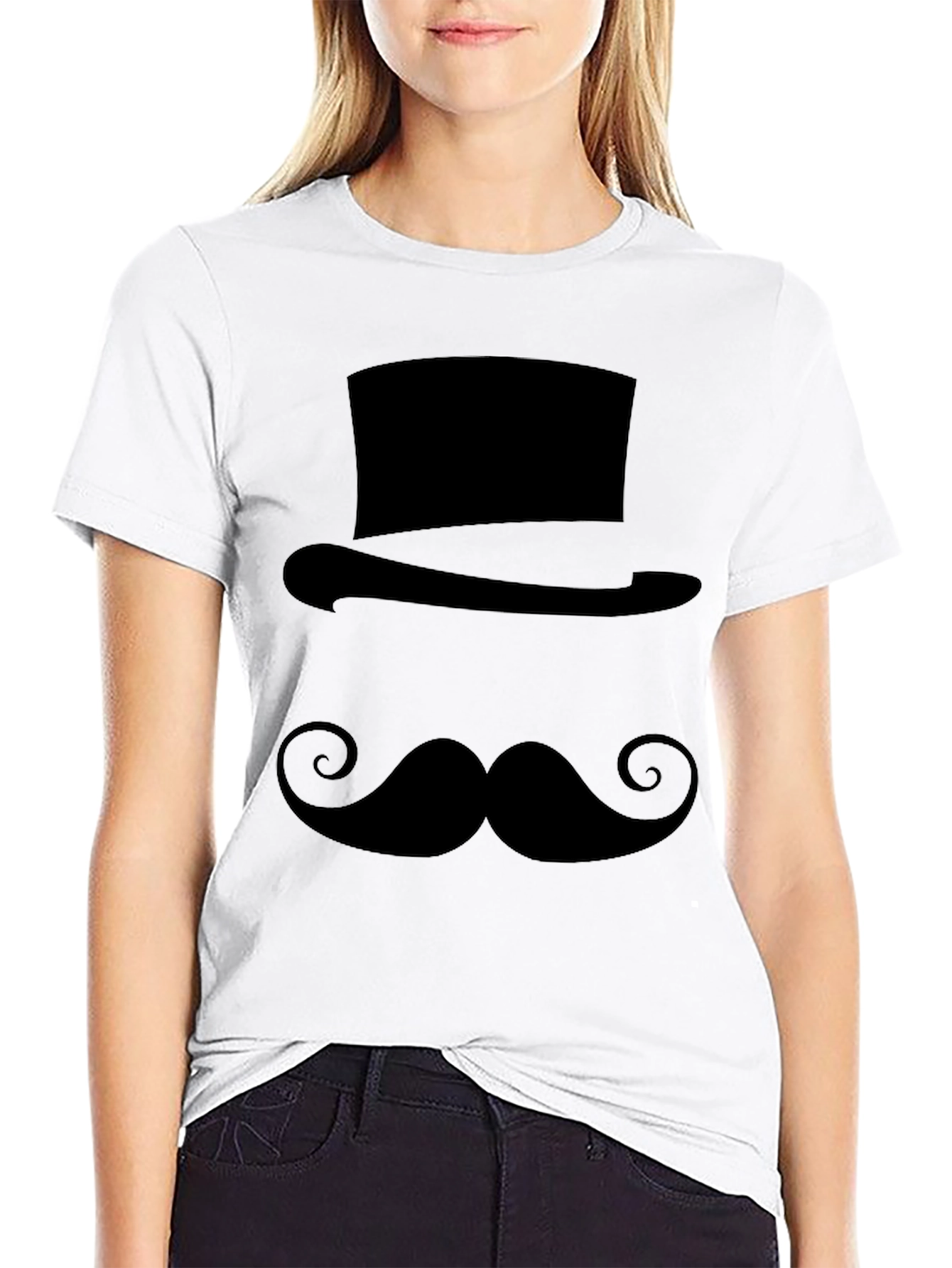 Top Hat and Mustache T-Shirt - Black