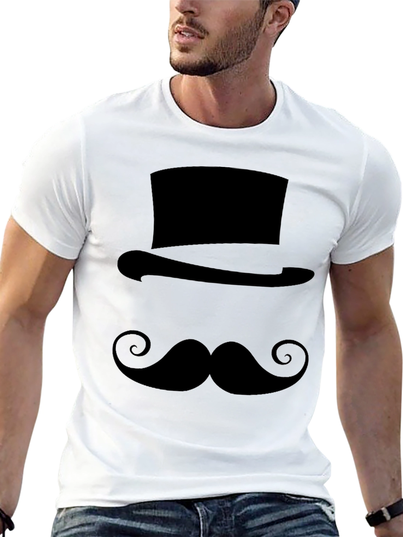 Top Hat and Mustache T-Shirt - Black