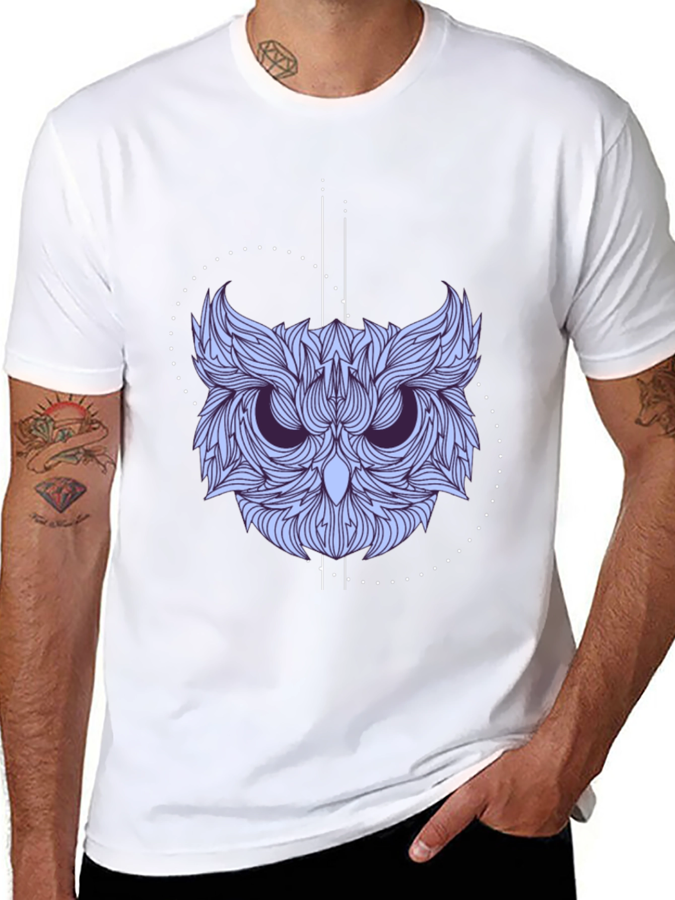 Geometric Owl Graphic Print Black Tee