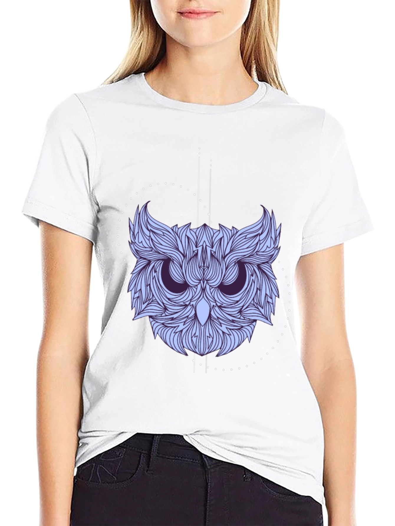 Geometric Owl Graphic Print Black Tee