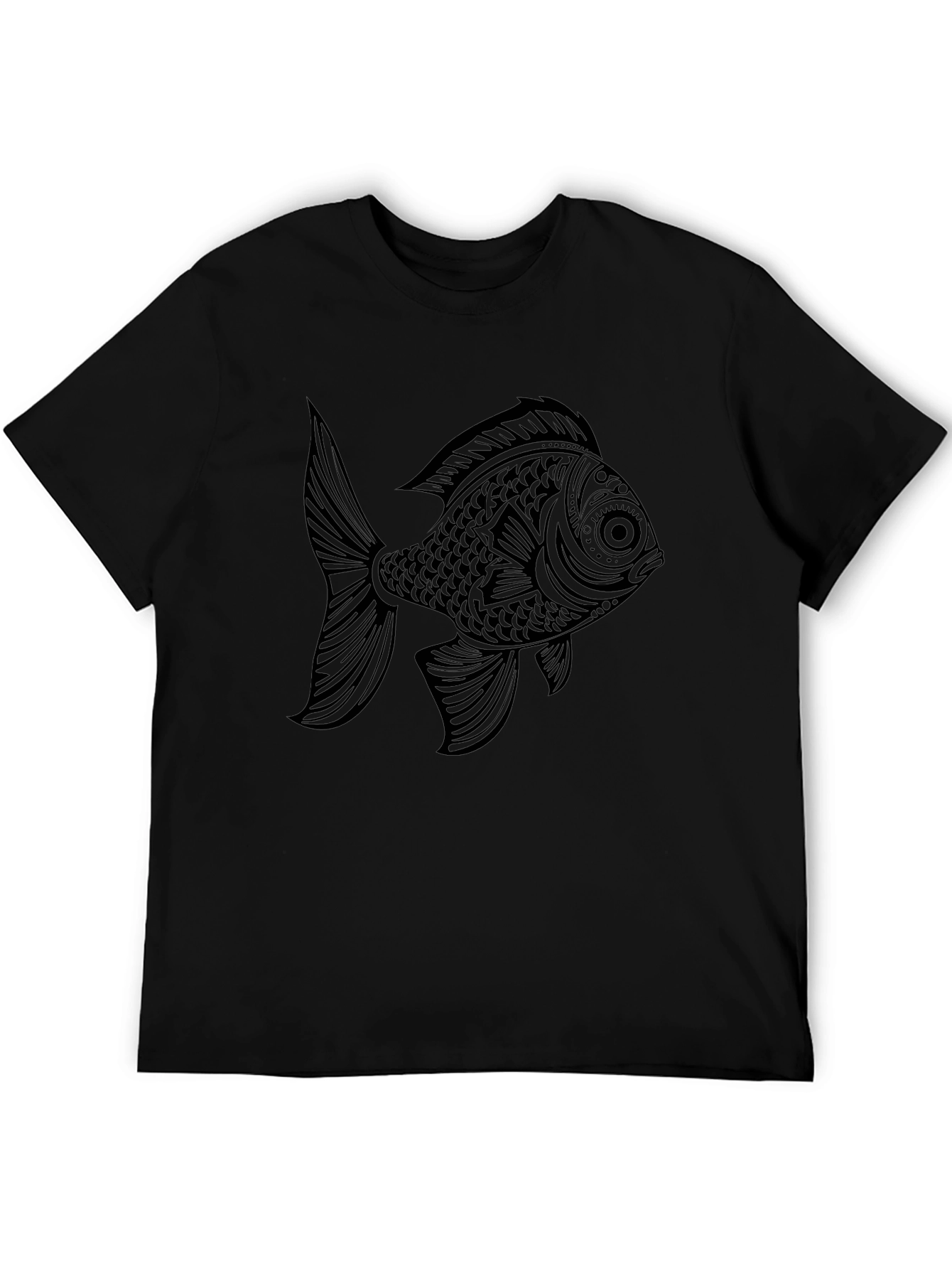 Black T-Shirt with Ornate Fish Graphic