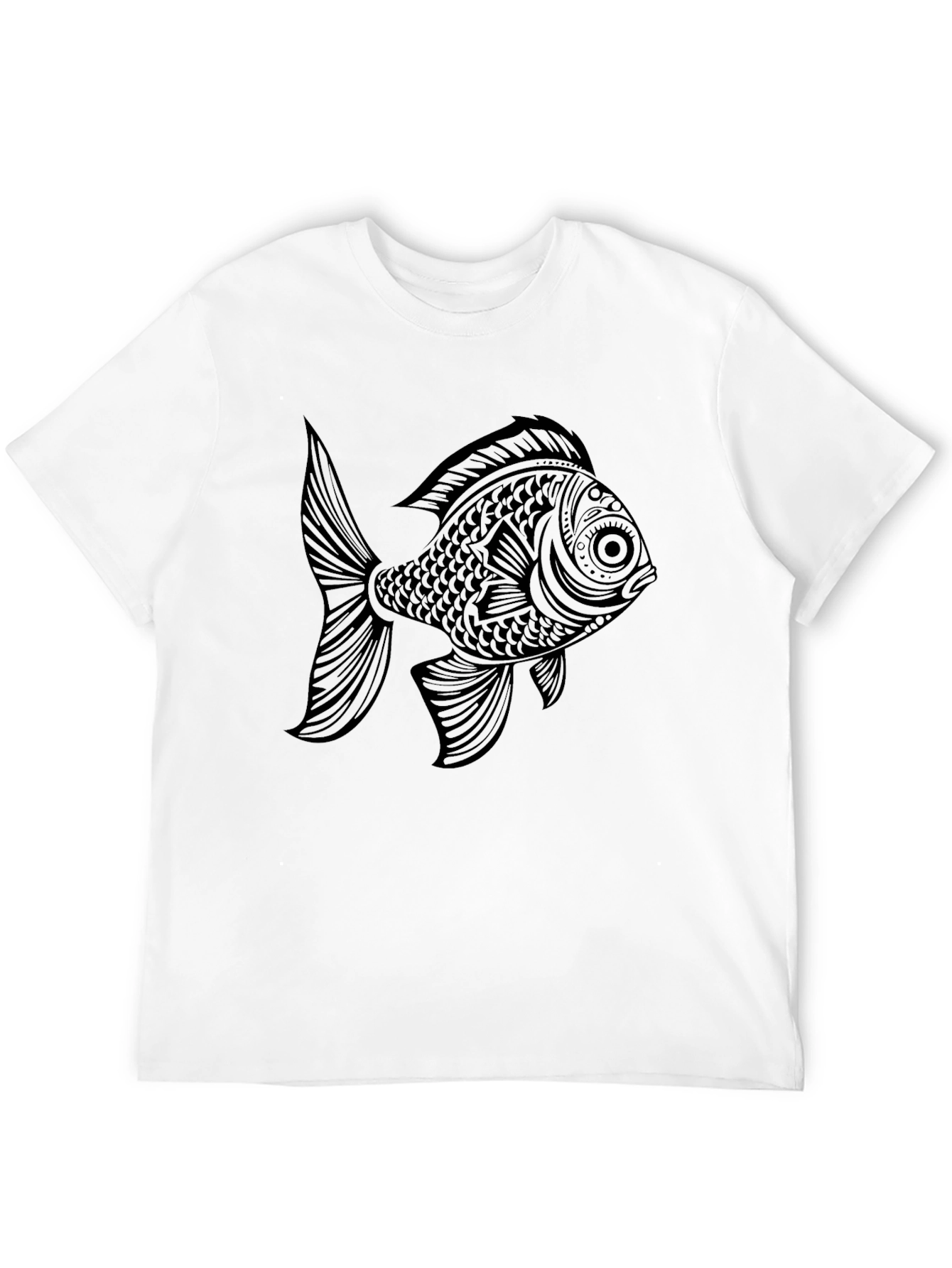Black T-Shirt with Ornate Fish Graphic