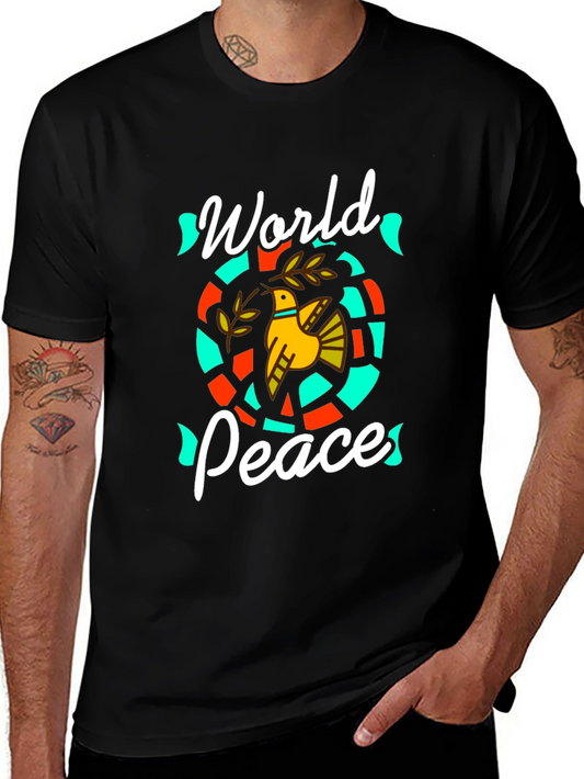 World Peace Dove Graphic T-Shirt - Stylish Black Cotton Tee