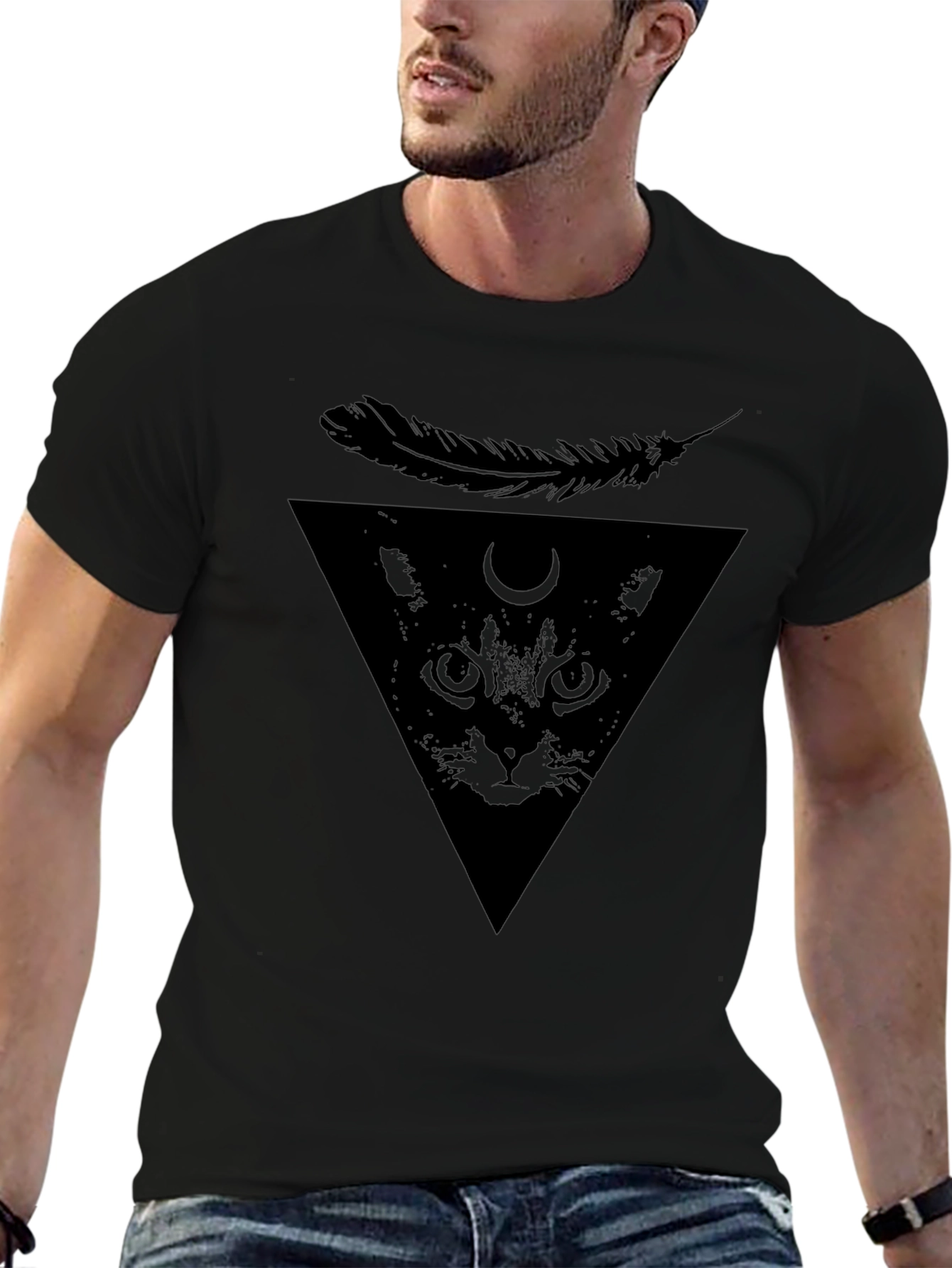 Mystic Cat T-Shirt - Feather Triangle Design