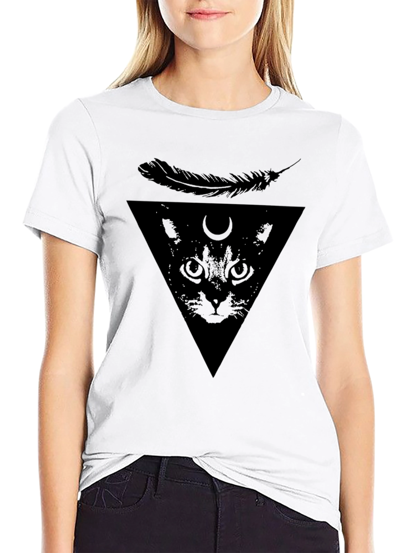 Mystic Cat T-Shirt - Feather Triangle Design