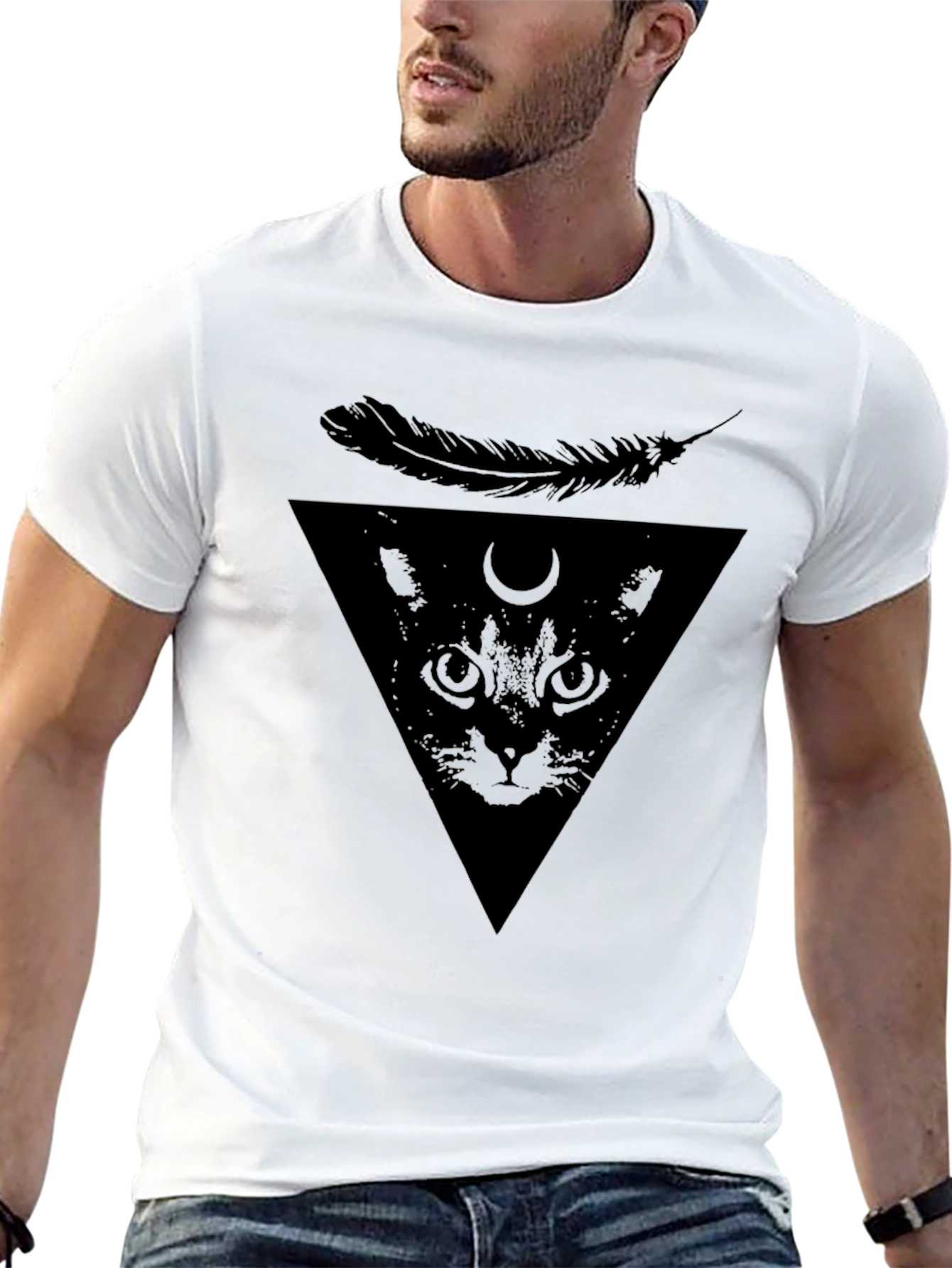 Mystic Cat T-Shirt - Feather Triangle Design