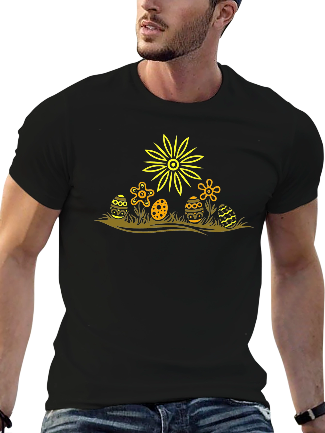 Easter Egg Flower Graphic Tee - Black