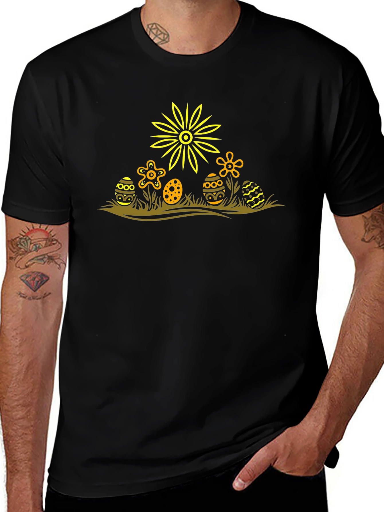 Easter Egg Flower Graphic Tee - Black