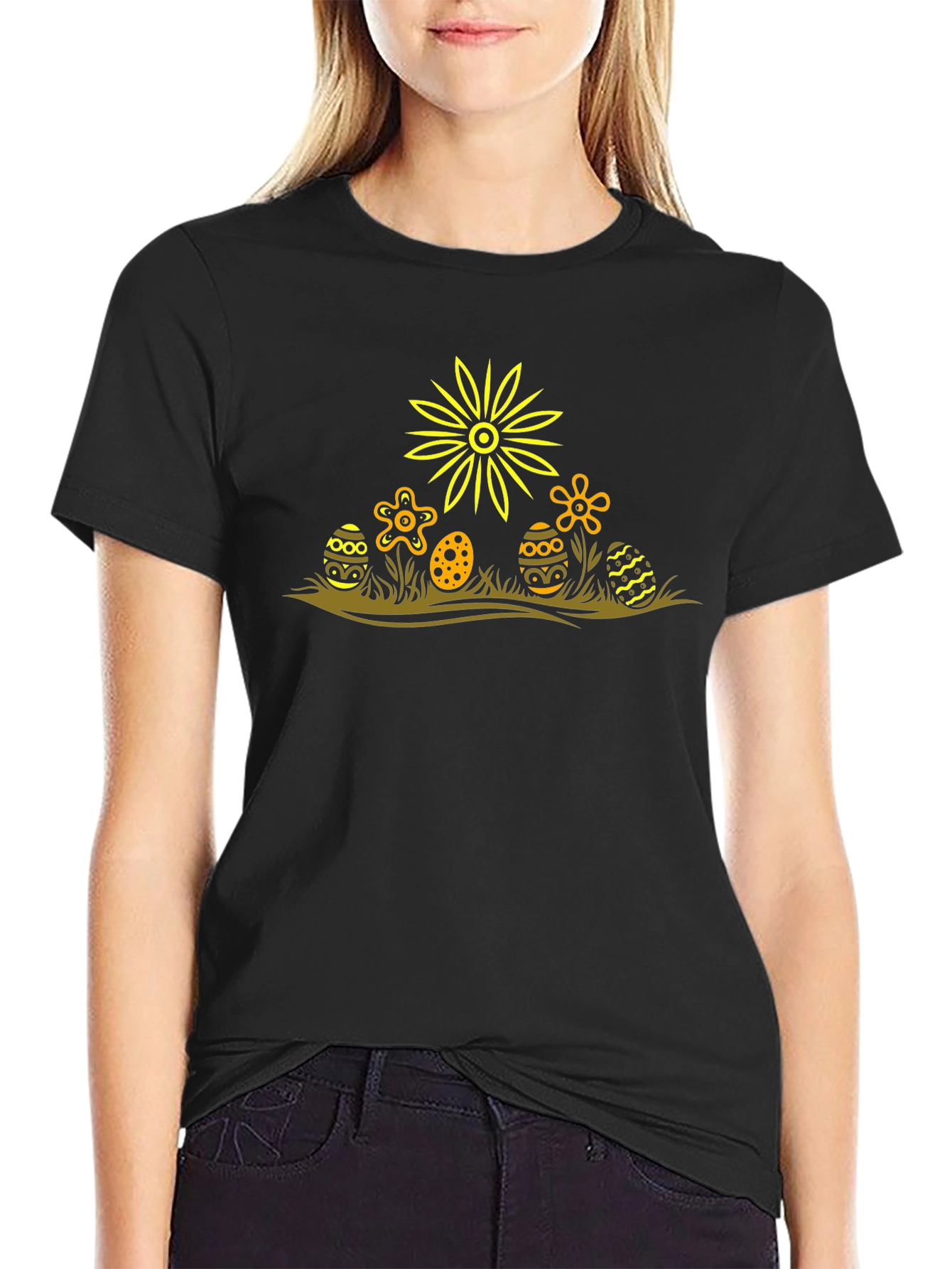 Easter Egg Flower Graphic Tee - Black