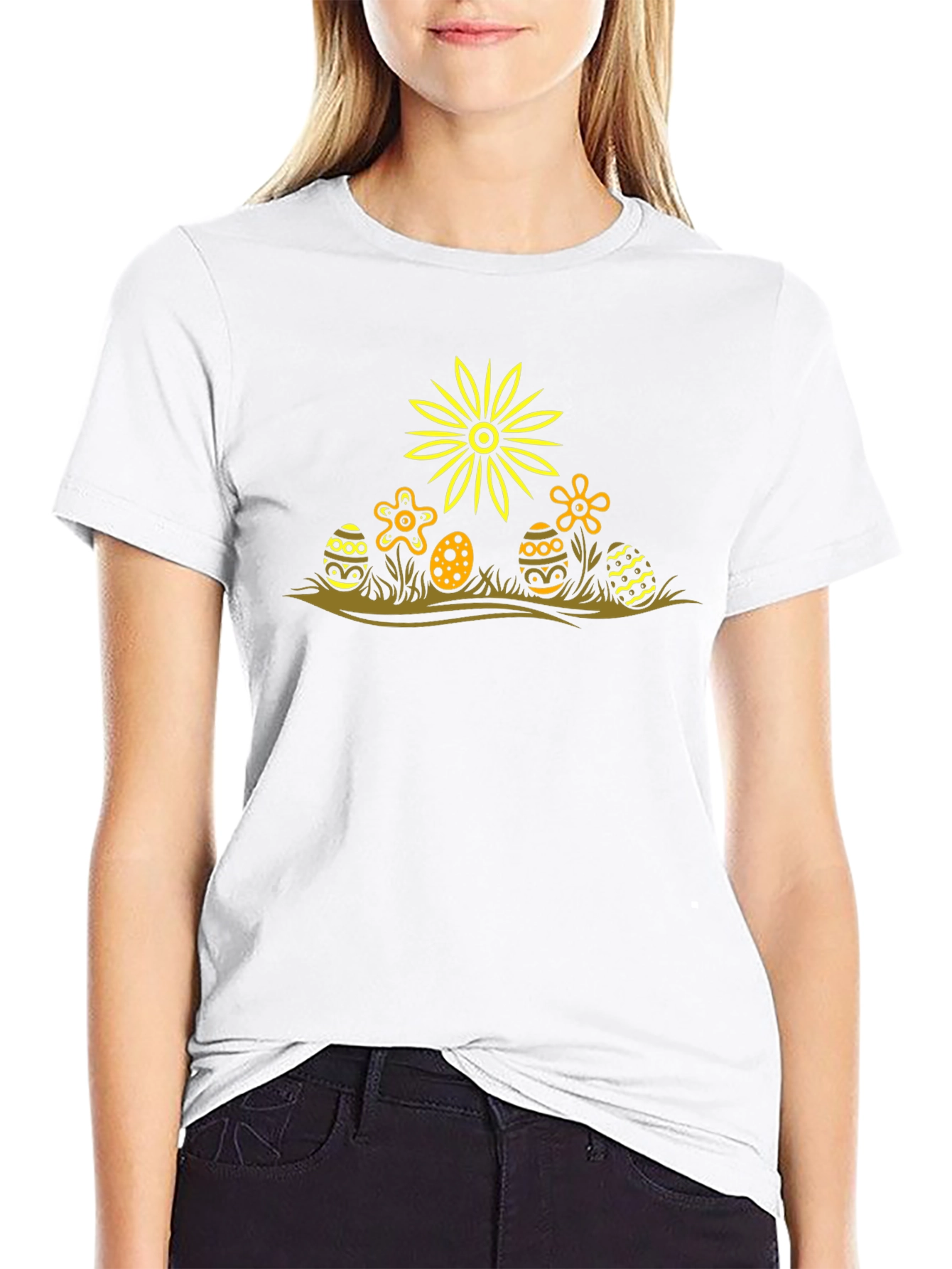 Easter Egg Flower Graphic Tee - Black
