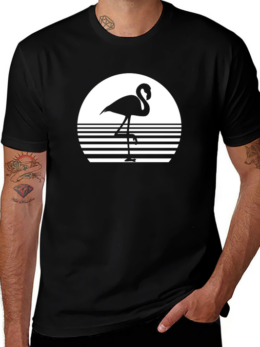Retro Flamingo Graphic Tee - Black Cotton Comfort