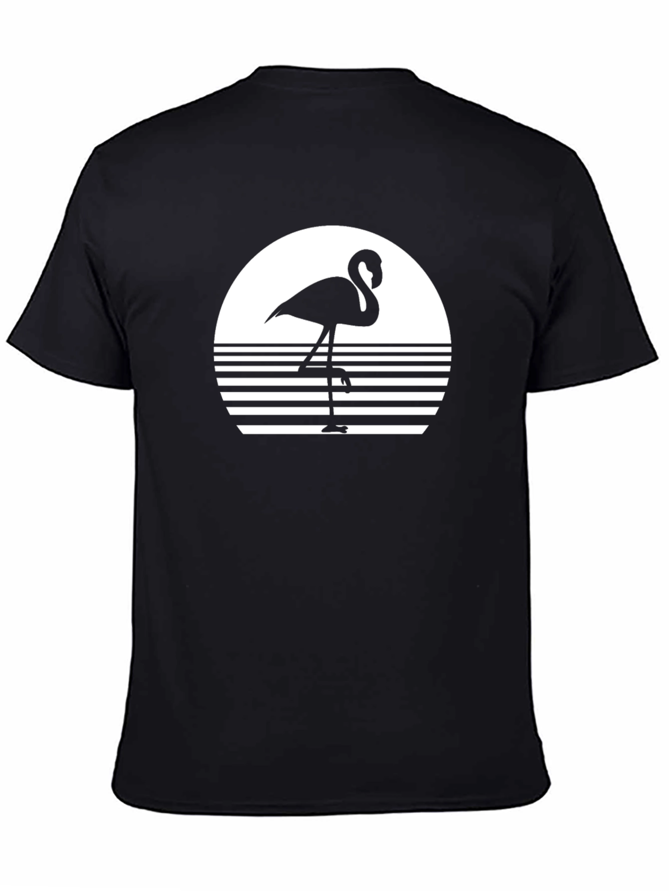 Retro Flamingo Graphic Tee - Black Cotton Comfort