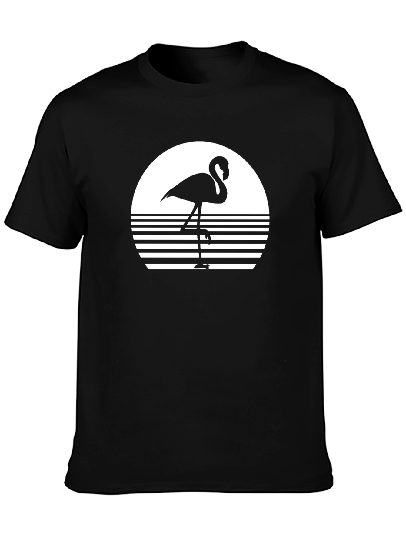 Retro Flamingo Graphic Tee - Black Cotton Comfort