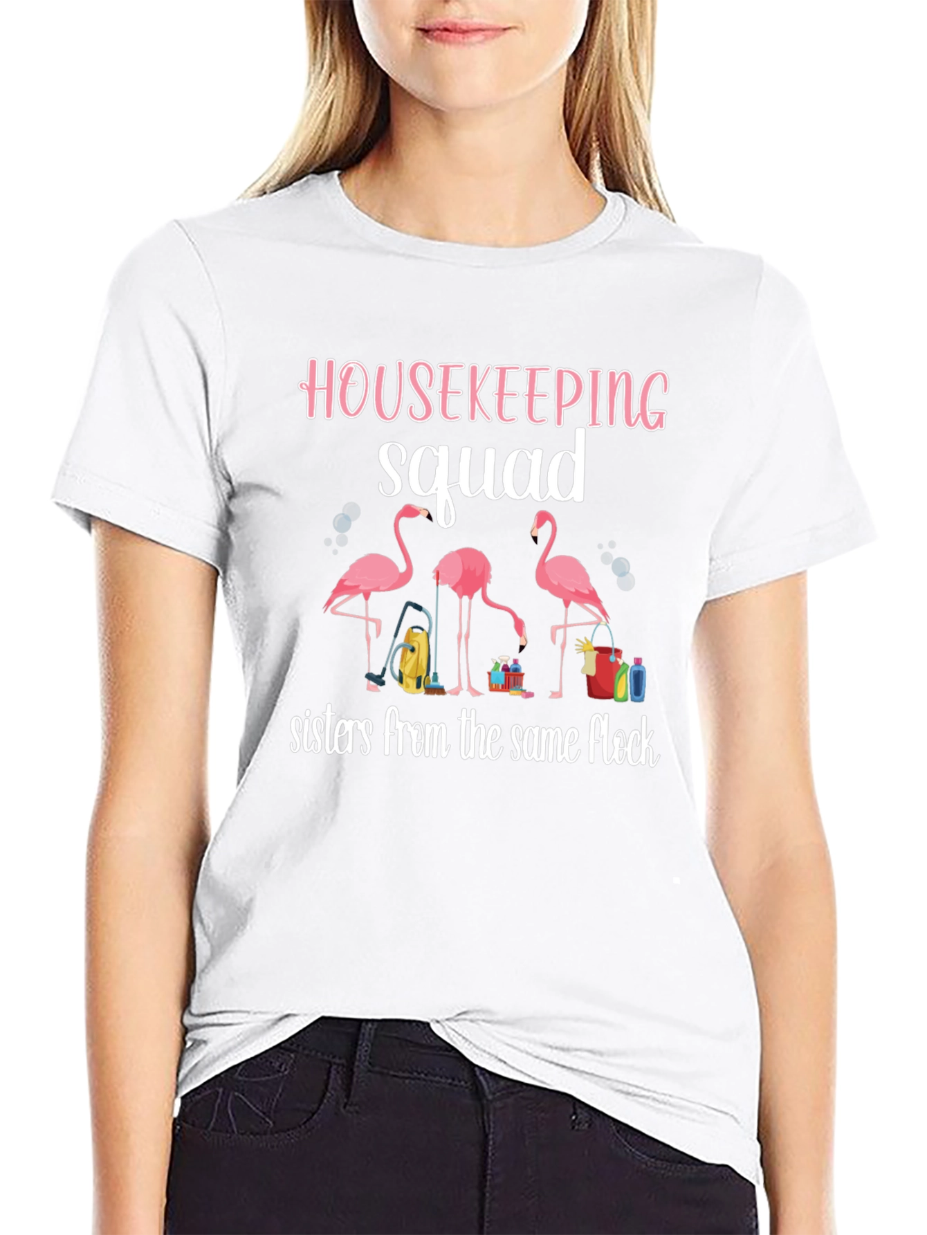 Housekeeping Squad Flamingo Graphic T-Shirt