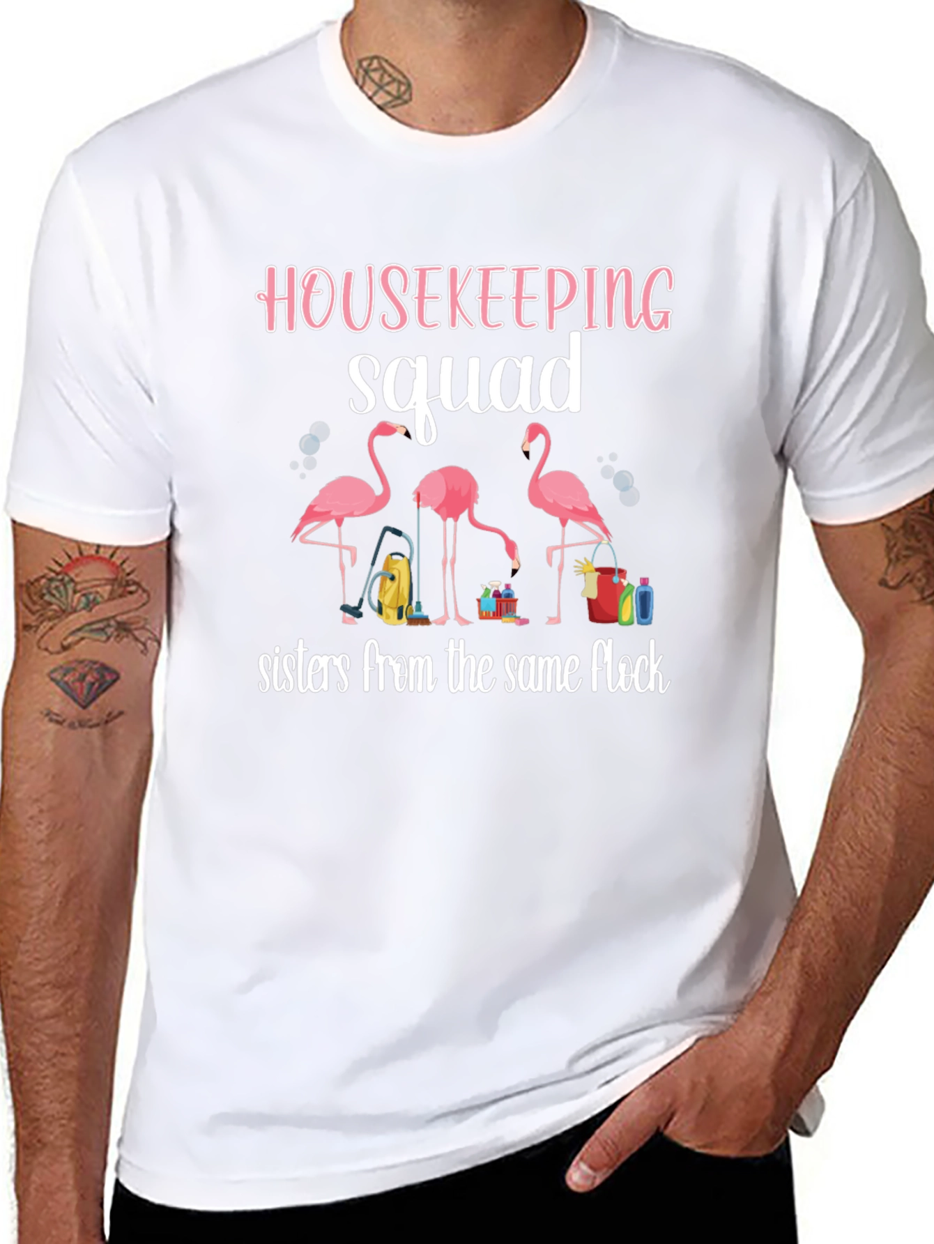 Housekeeping Squad Flamingo Graphic T-Shirt