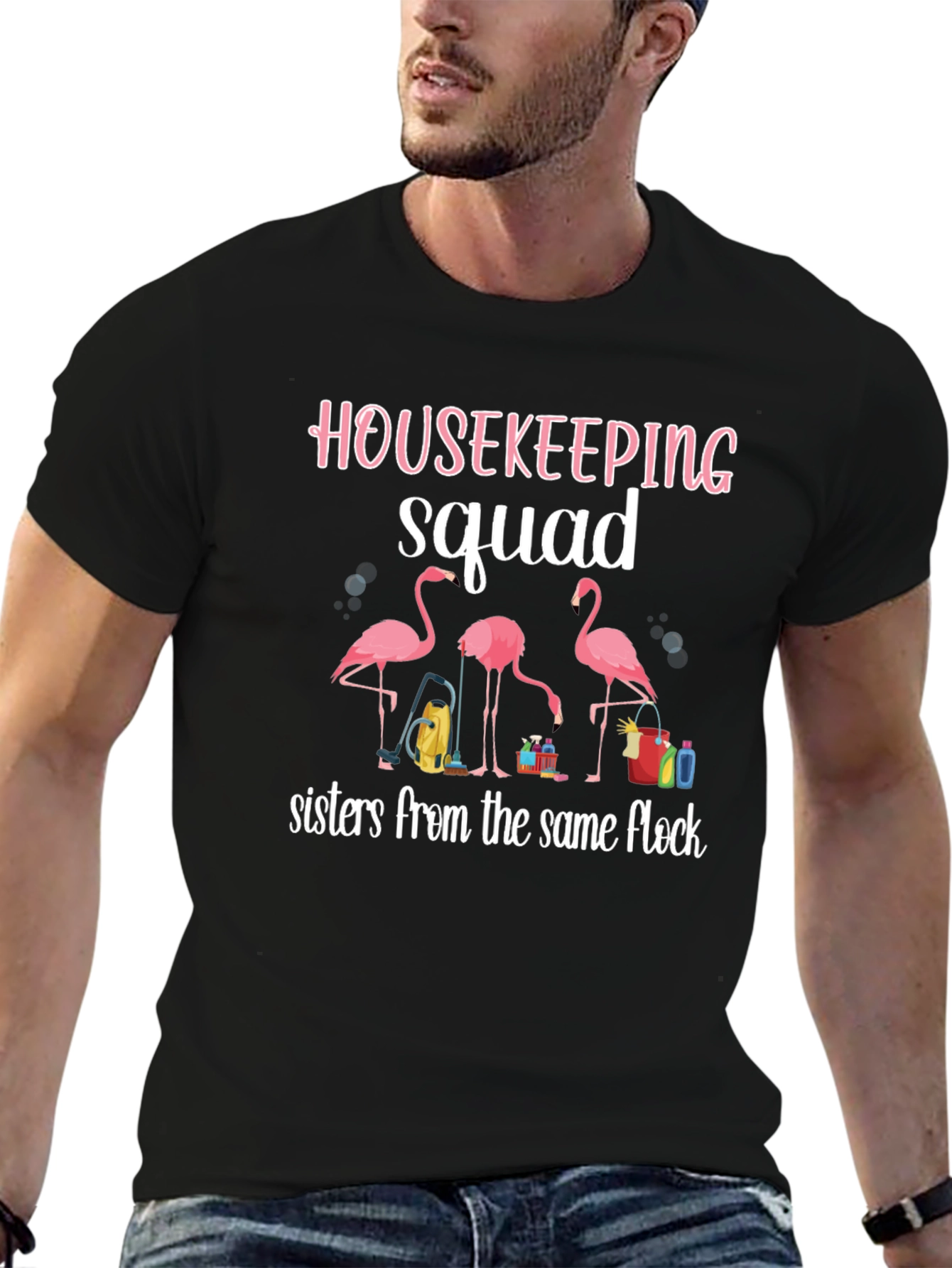 Housekeeping Squad Flamingo Graphic T-Shirt