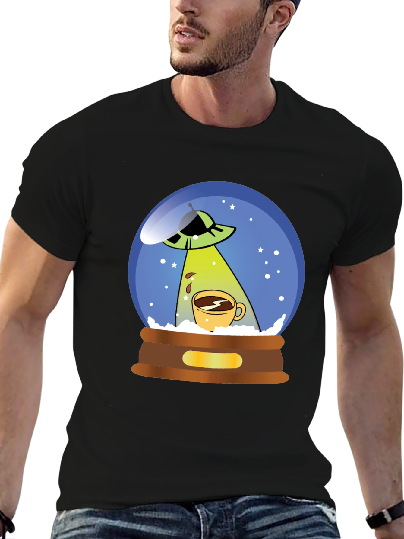 UFO Coffee Abduction T-Shirt - Novelty Graphic Tee