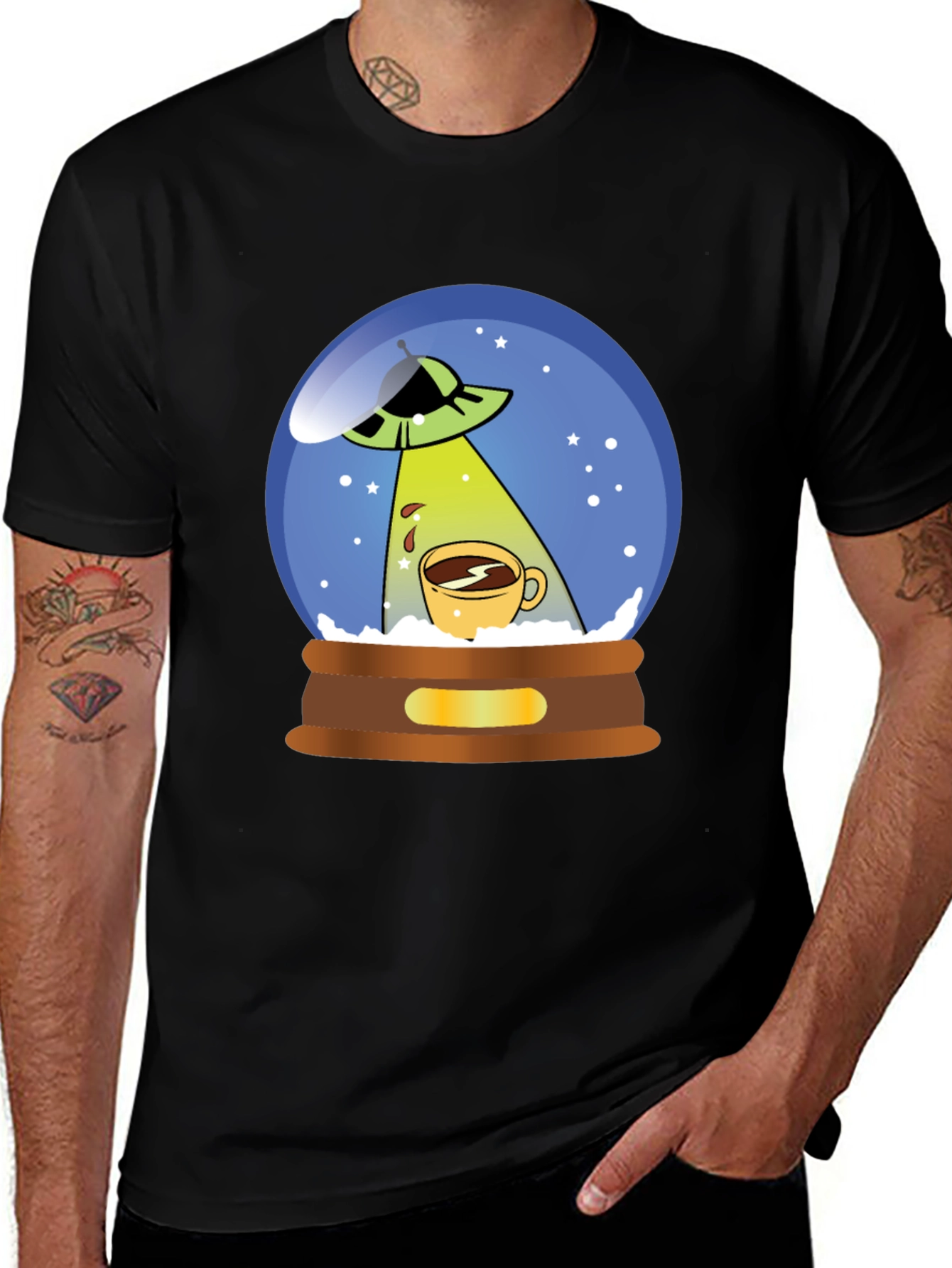 UFO Coffee Abduction T-Shirt - Novelty Graphic Tee