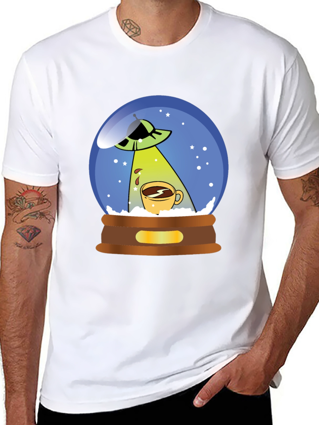 UFO Coffee Abduction T-Shirt - Novelty Graphic Tee