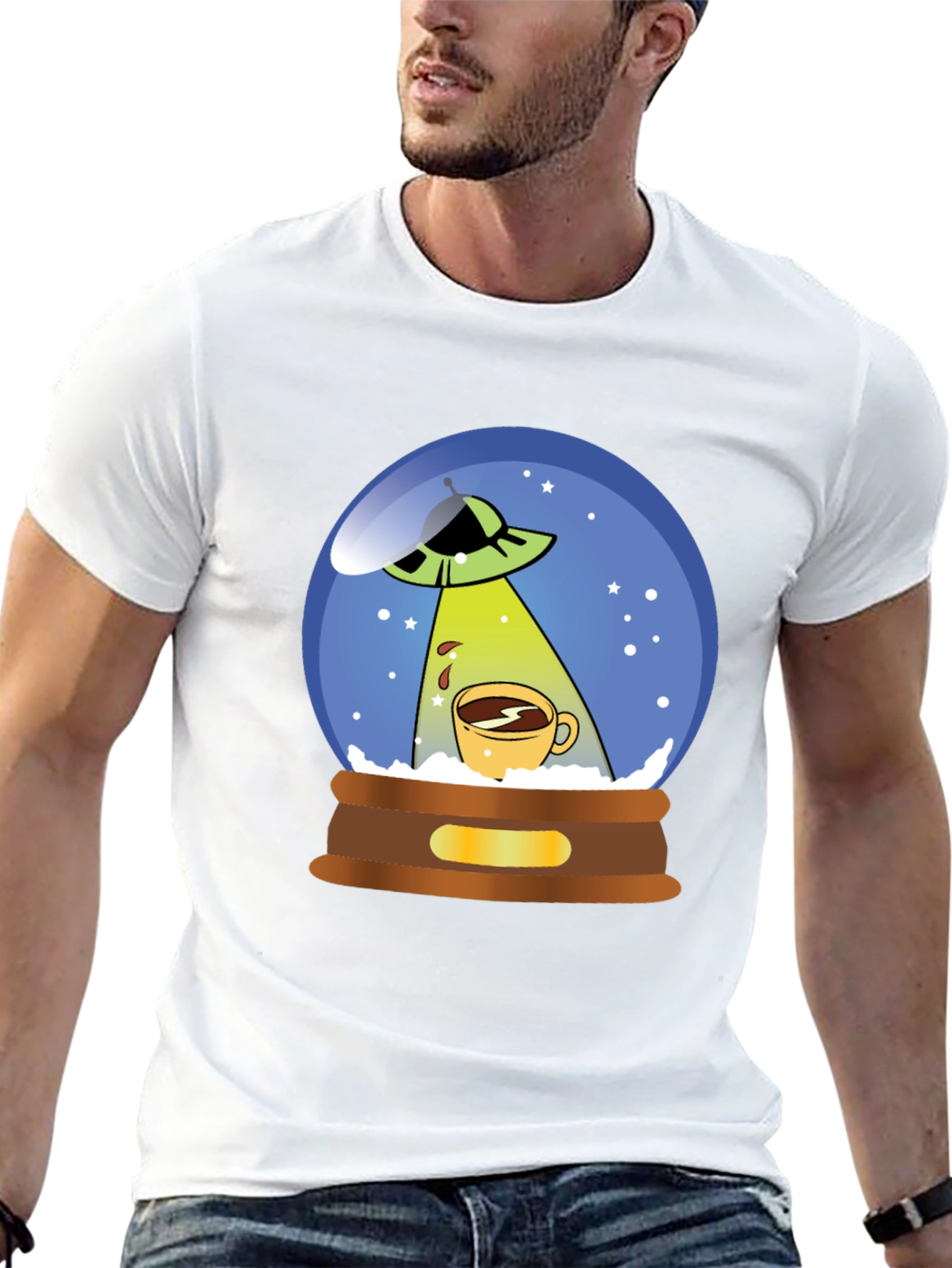 UFO Coffee Abduction T-Shirt - Novelty Graphic Tee