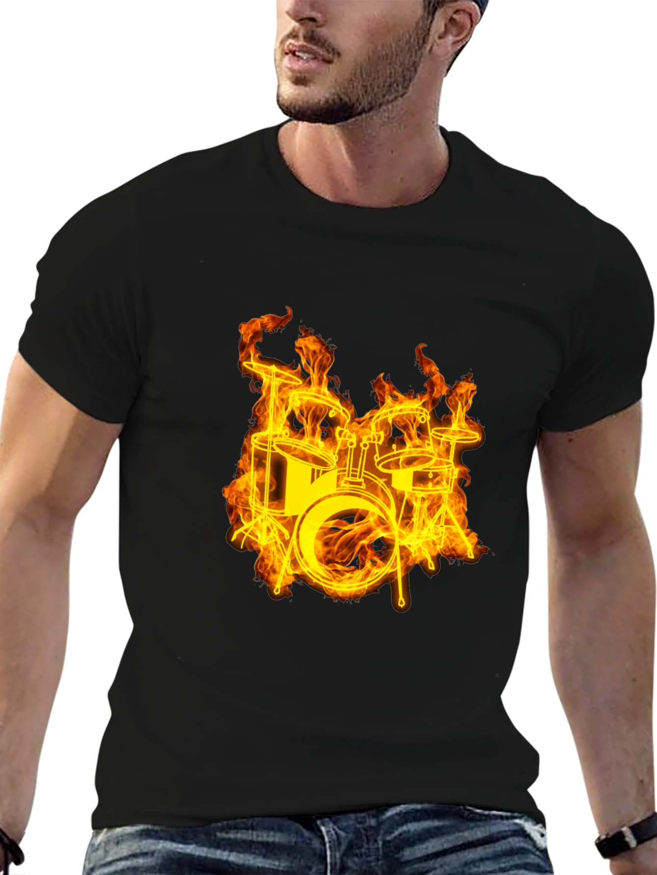 Flaming Drums Black T-Shirt