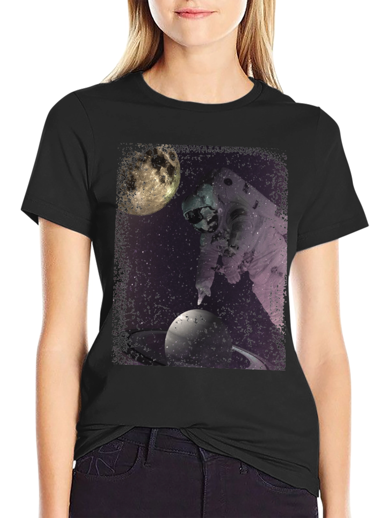 Astronaut Space Saturn Graphic T-Shirt