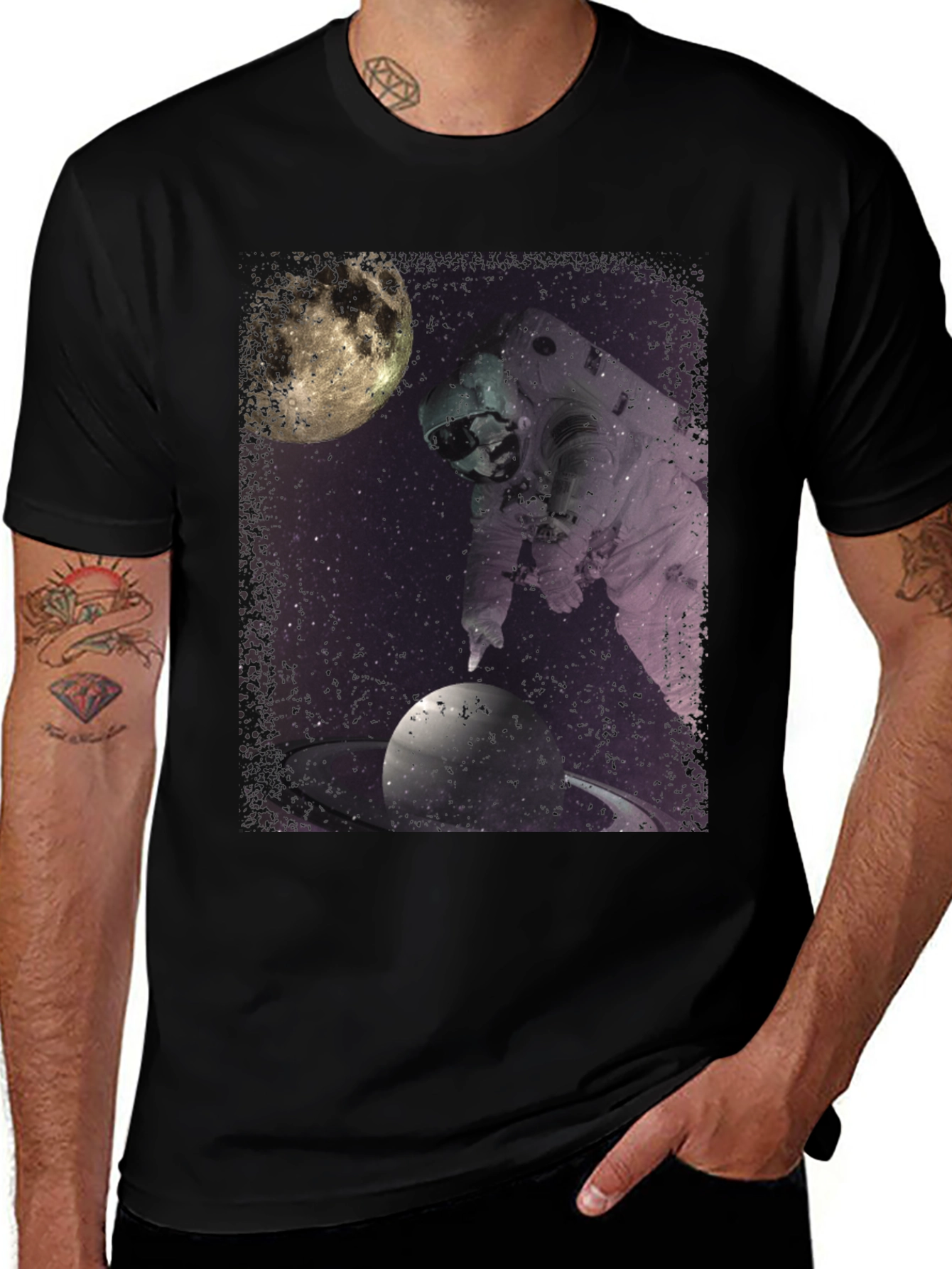 Astronaut Space Saturn Graphic T-Shirt