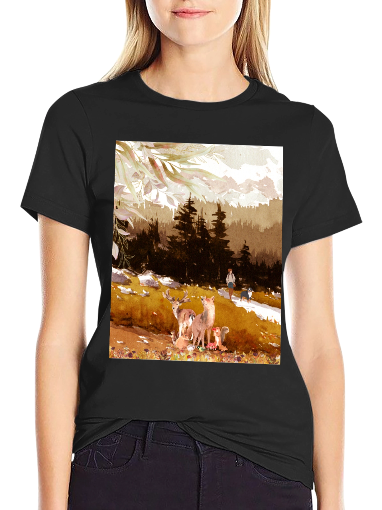 Nature Scene Graphic Tee - Black