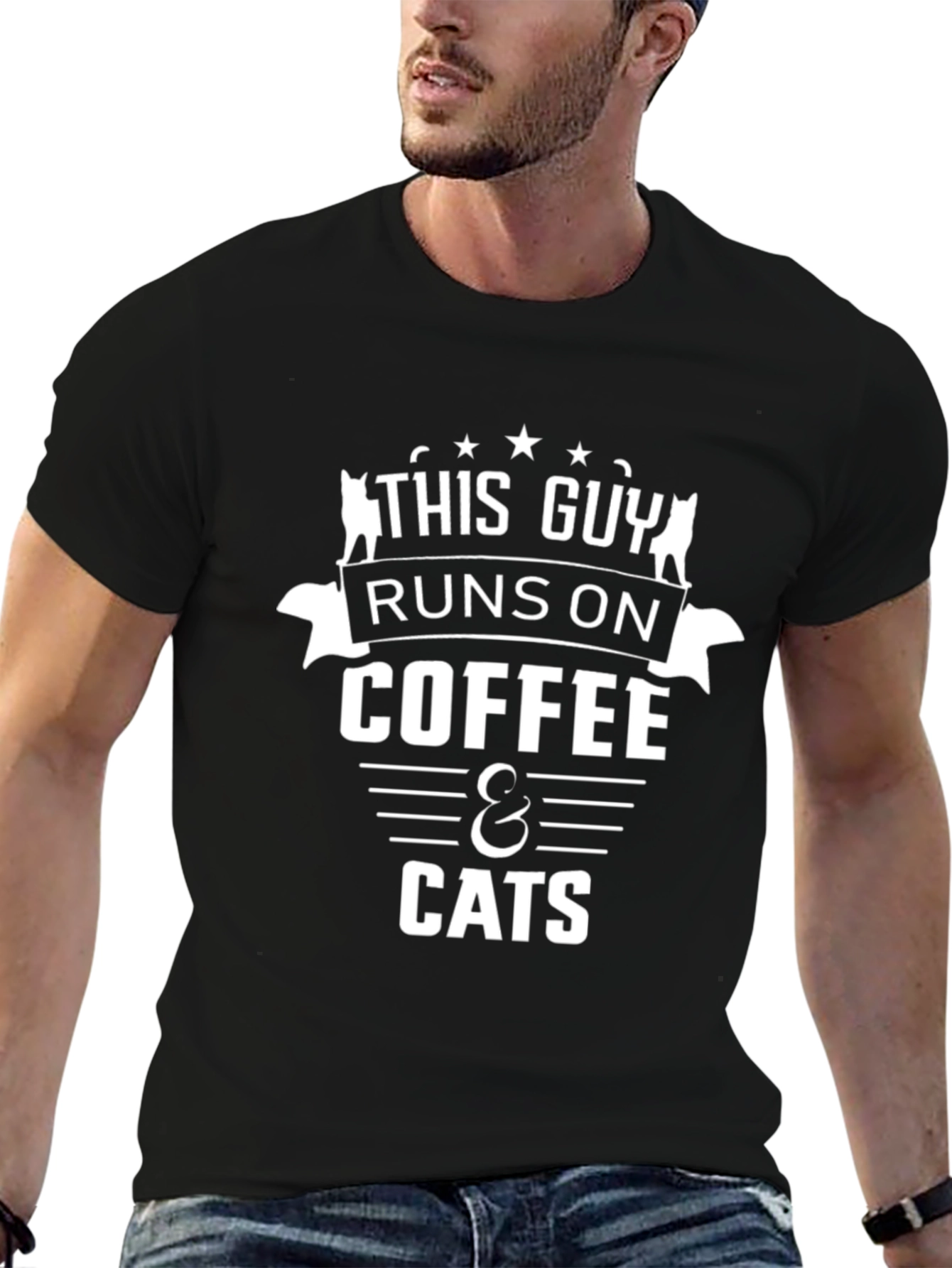 Coffee & Cats Graphic T-Shirt - Black Cotton