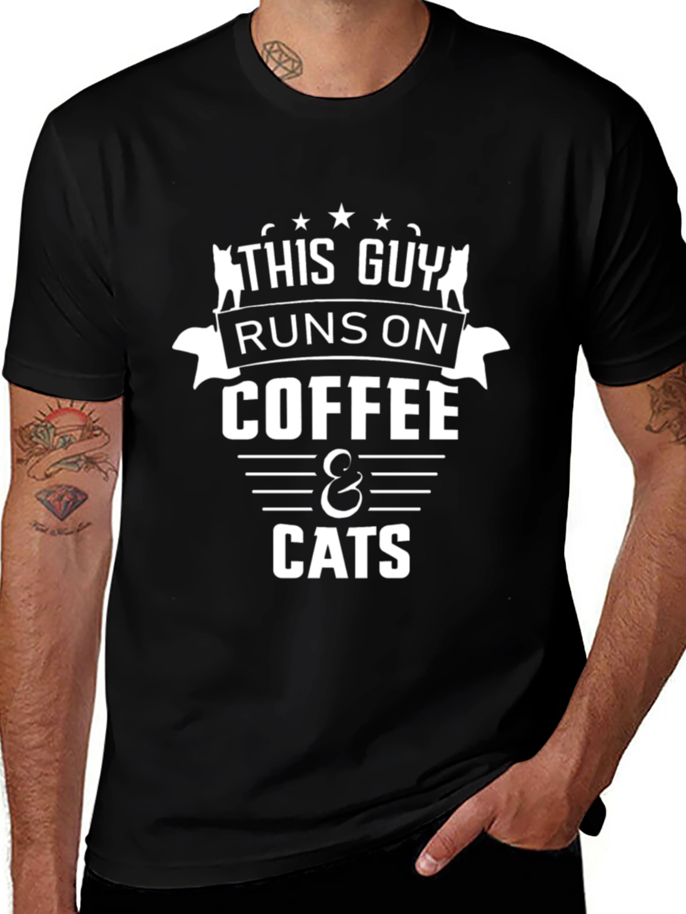 Coffee & Cats Graphic T-Shirt - Black Cotton