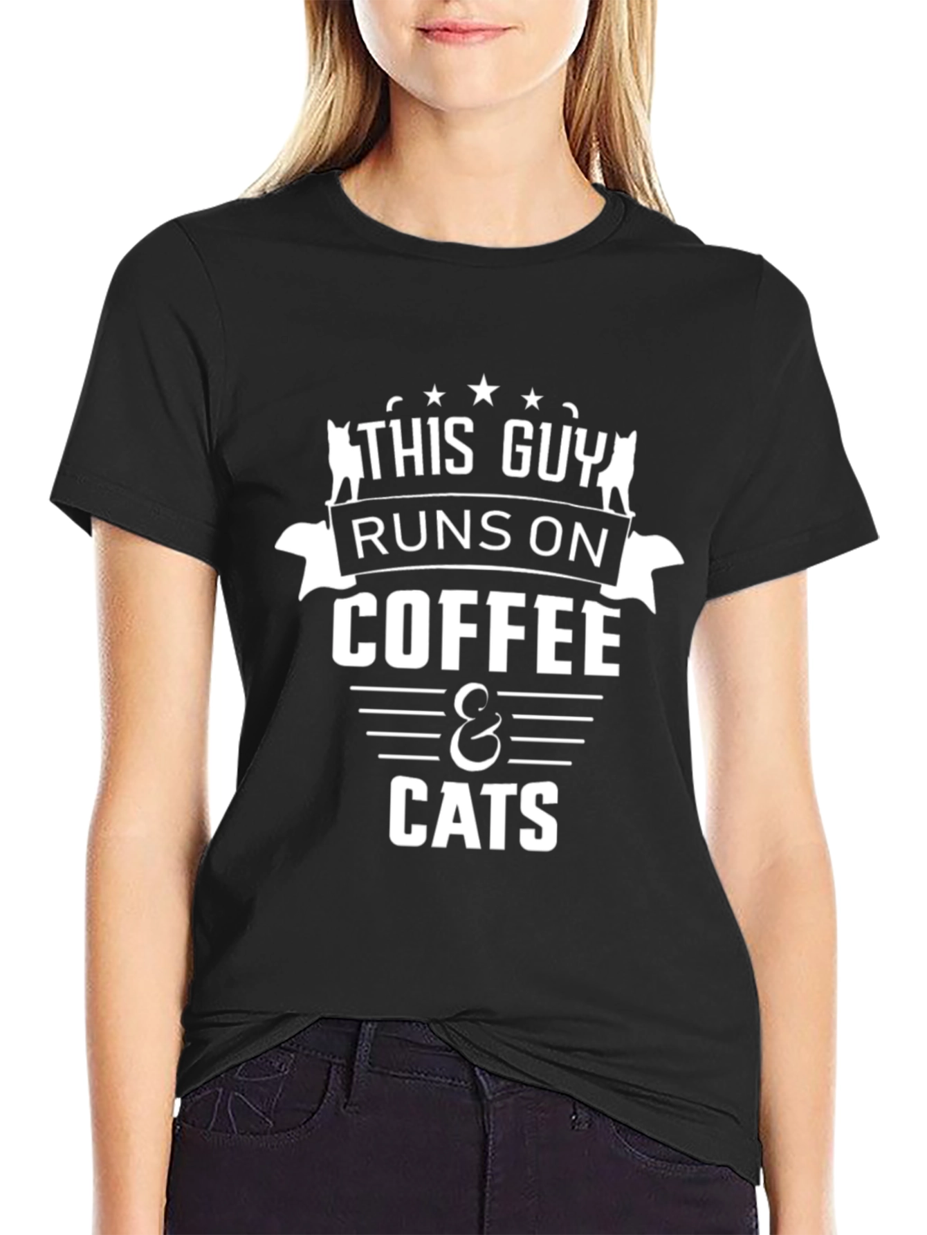 Coffee & Cats Graphic T-Shirt - Black Cotton
