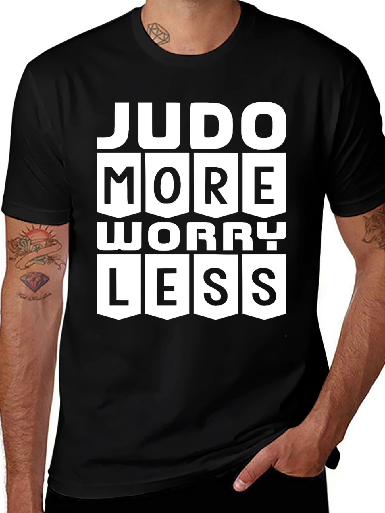 Judo More Worry Less Black Graphic T-Shirt