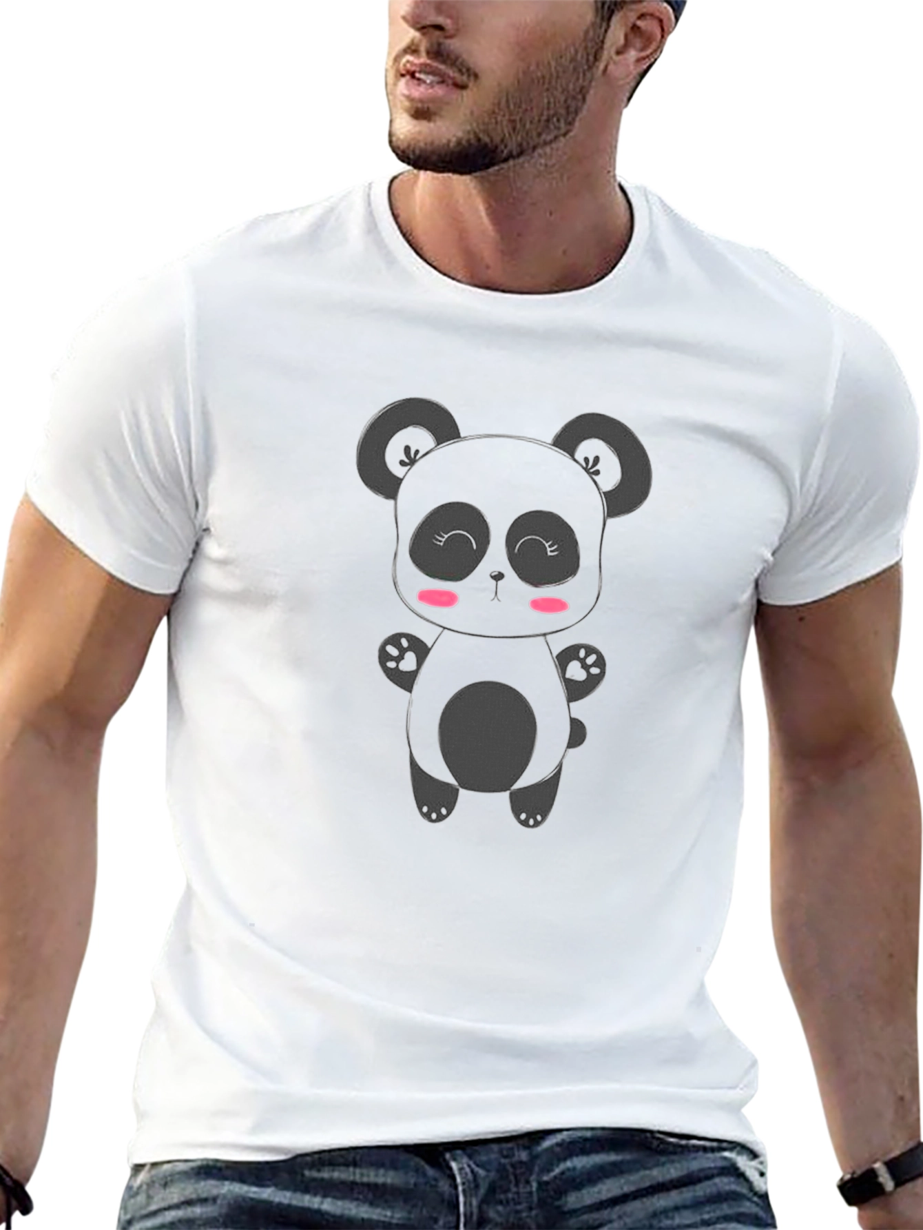 Cute Panda Bear Graphic Black T-Shirt