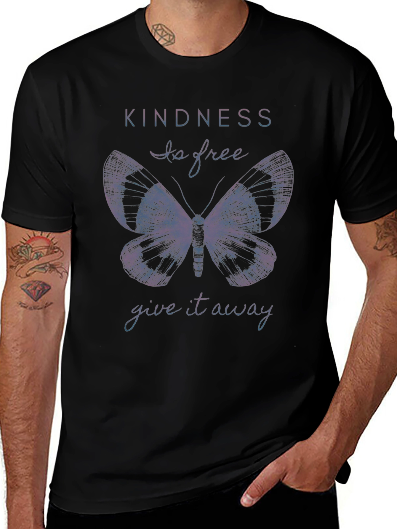 Kindness Butterfly Graphic Tee - Soft Black Cotton Shirt