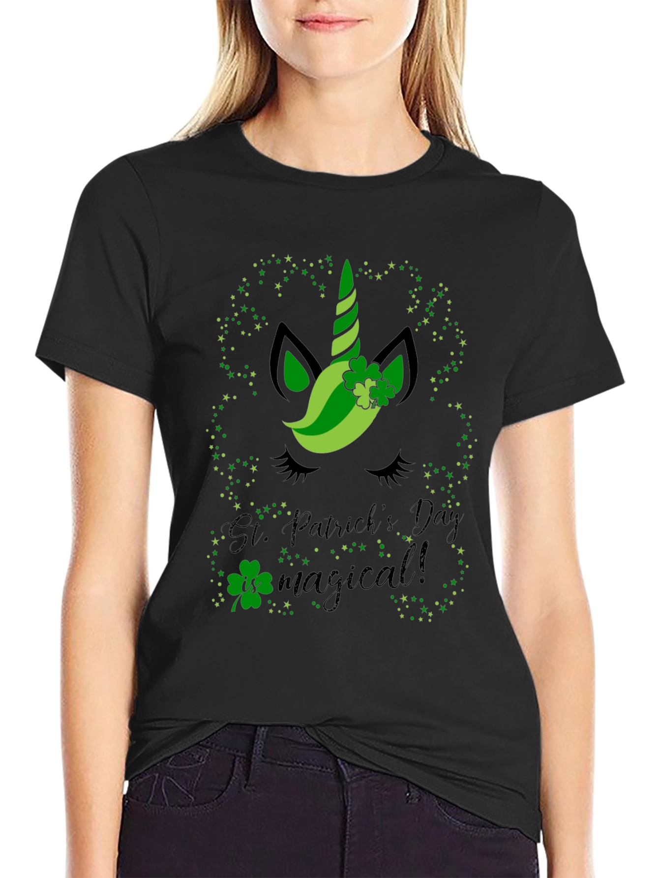 St. Patricks Day Unicorn Black T-Shirt
