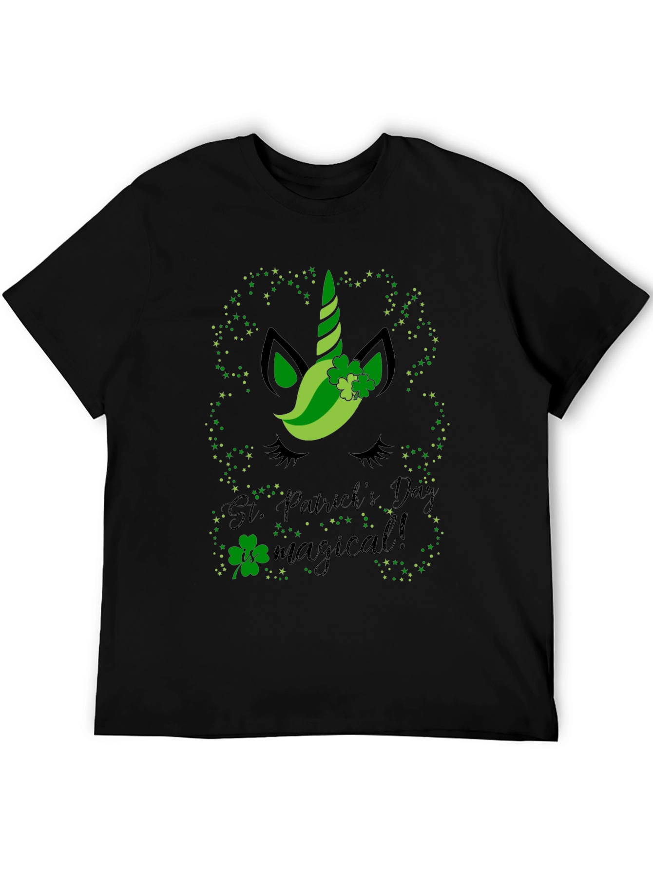 St. Patricks Day Unicorn Black T-Shirt