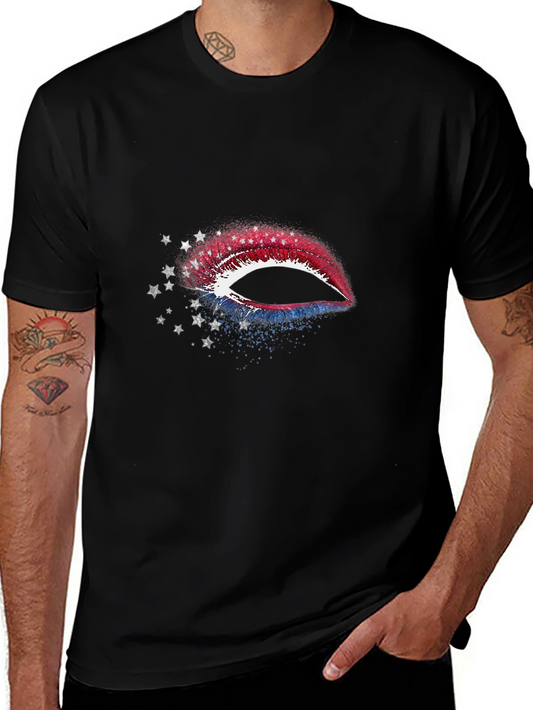 Patriotic Lips T-Shirt - USA Flag Graphic Tee