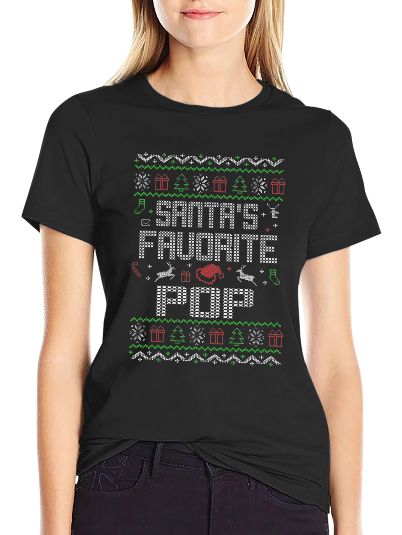 Santas Favorite Pop Knit-Style Christmas T-Shirt